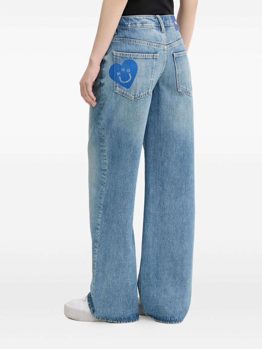 smiley-face logo wide-leg jeans - 3