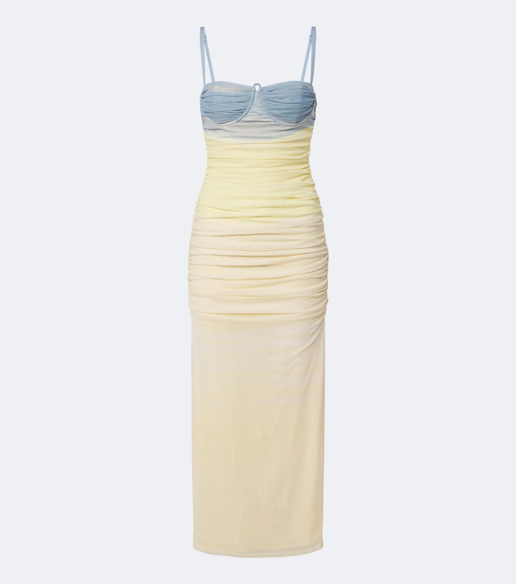 Printed ruched mesh midi dress - 1