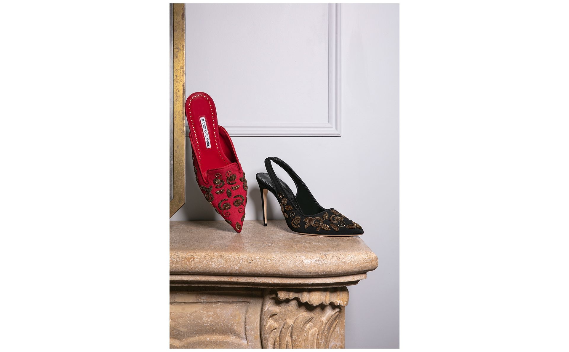 Red and Gold Crepe De Chine Flat Mules - 4