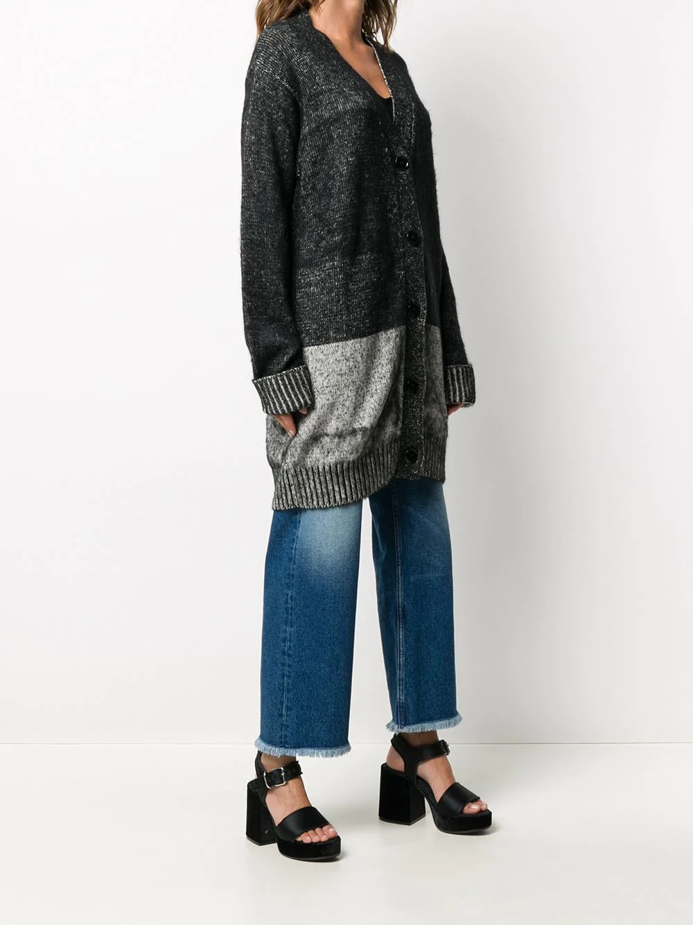 two-tone oversized cardigan - 3