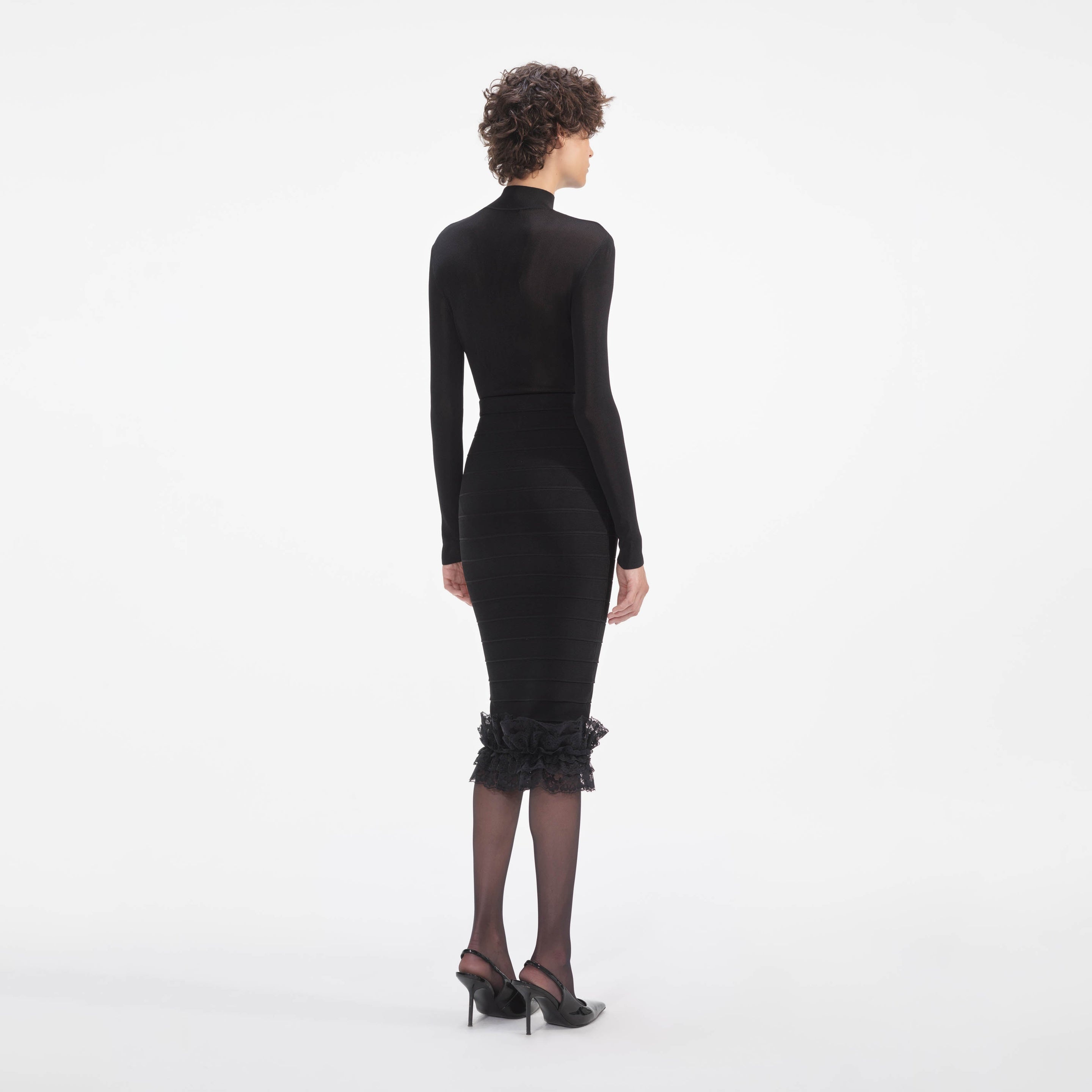 Black Ruffle Knit Midi Skirt - 3