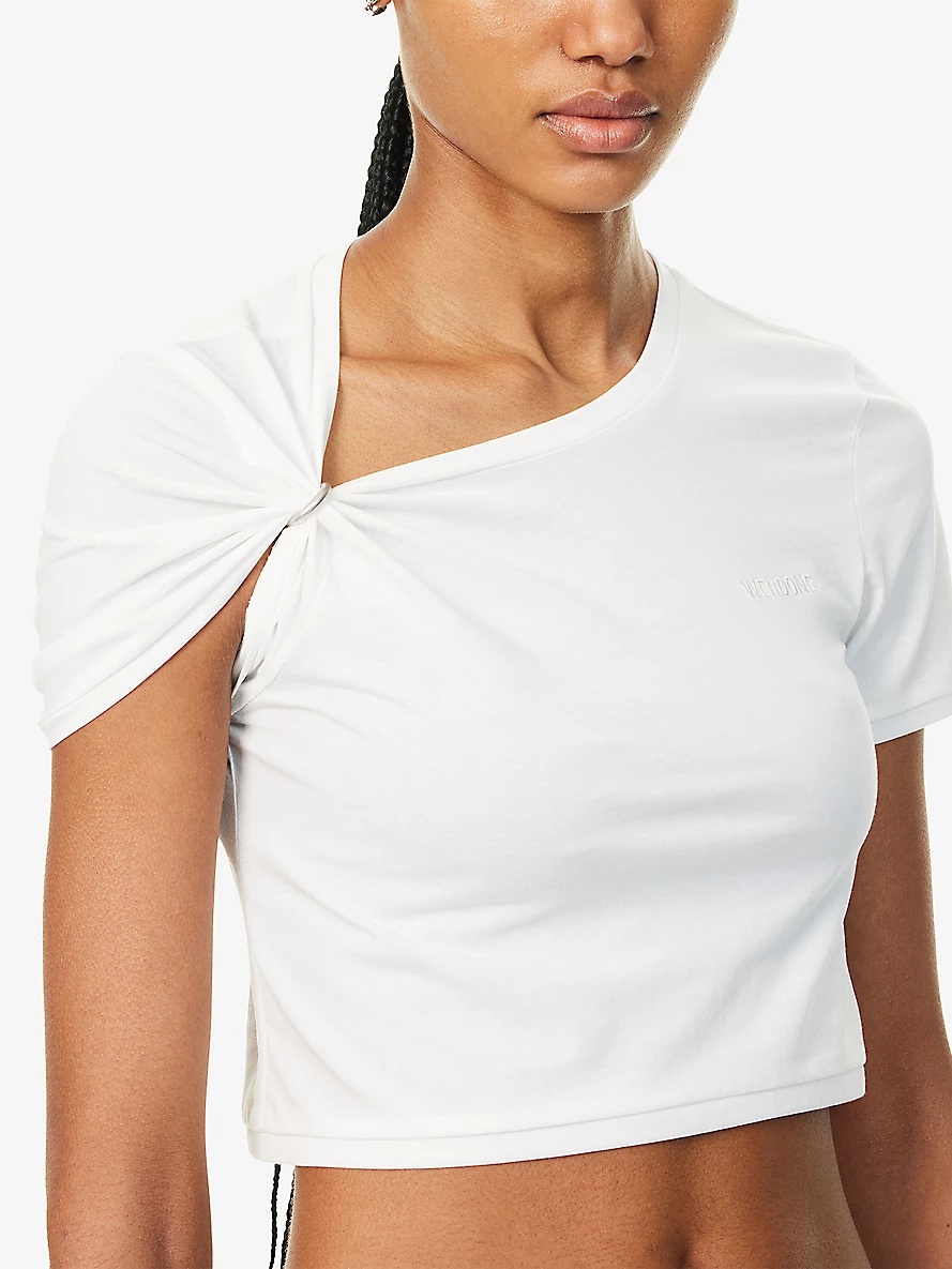 Gather Cropped Cotton-Blend Stretch-Jersey T-Shirt - 5