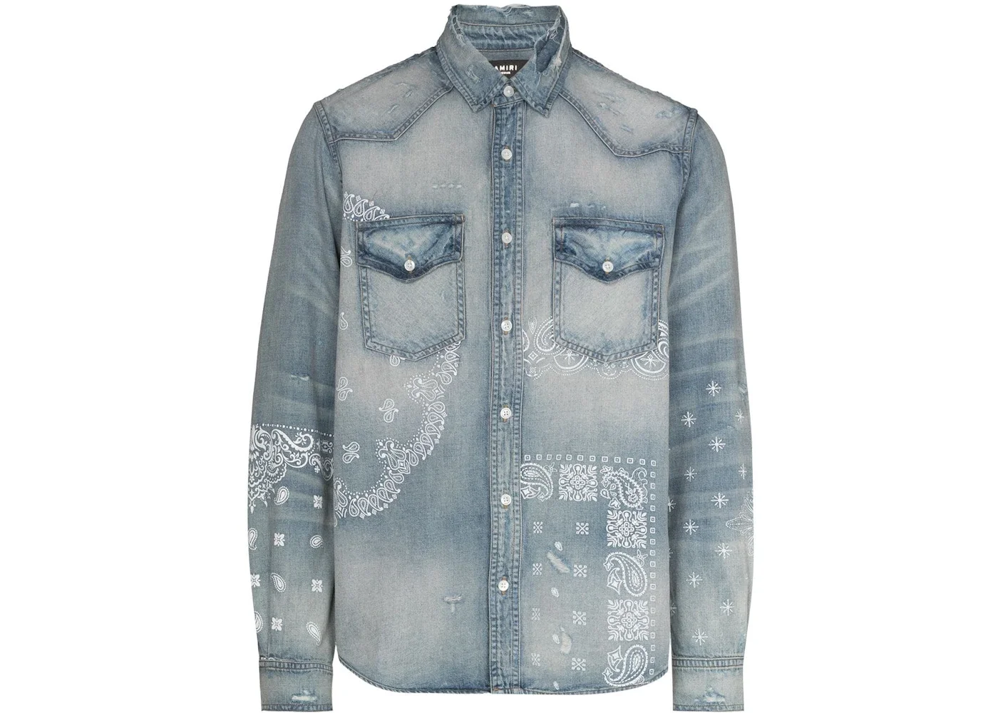 AMIRI Bandana Print Denim Shirt Clay Indigo - 1