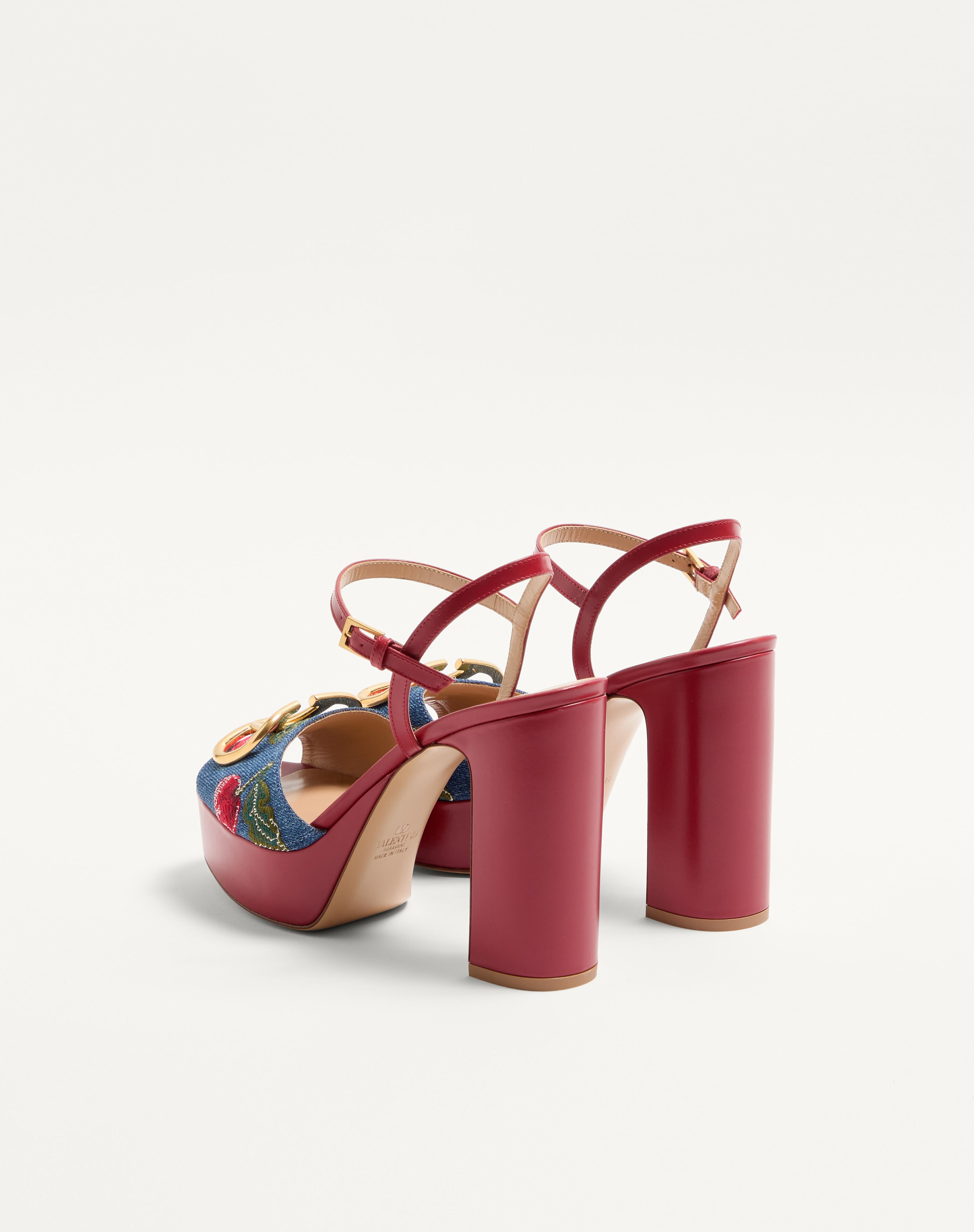 VLOGO SIGNATURE PLATFORM DENIM SANDAL WITH CHERRYFIC EMBROIDERY 115MM - 5