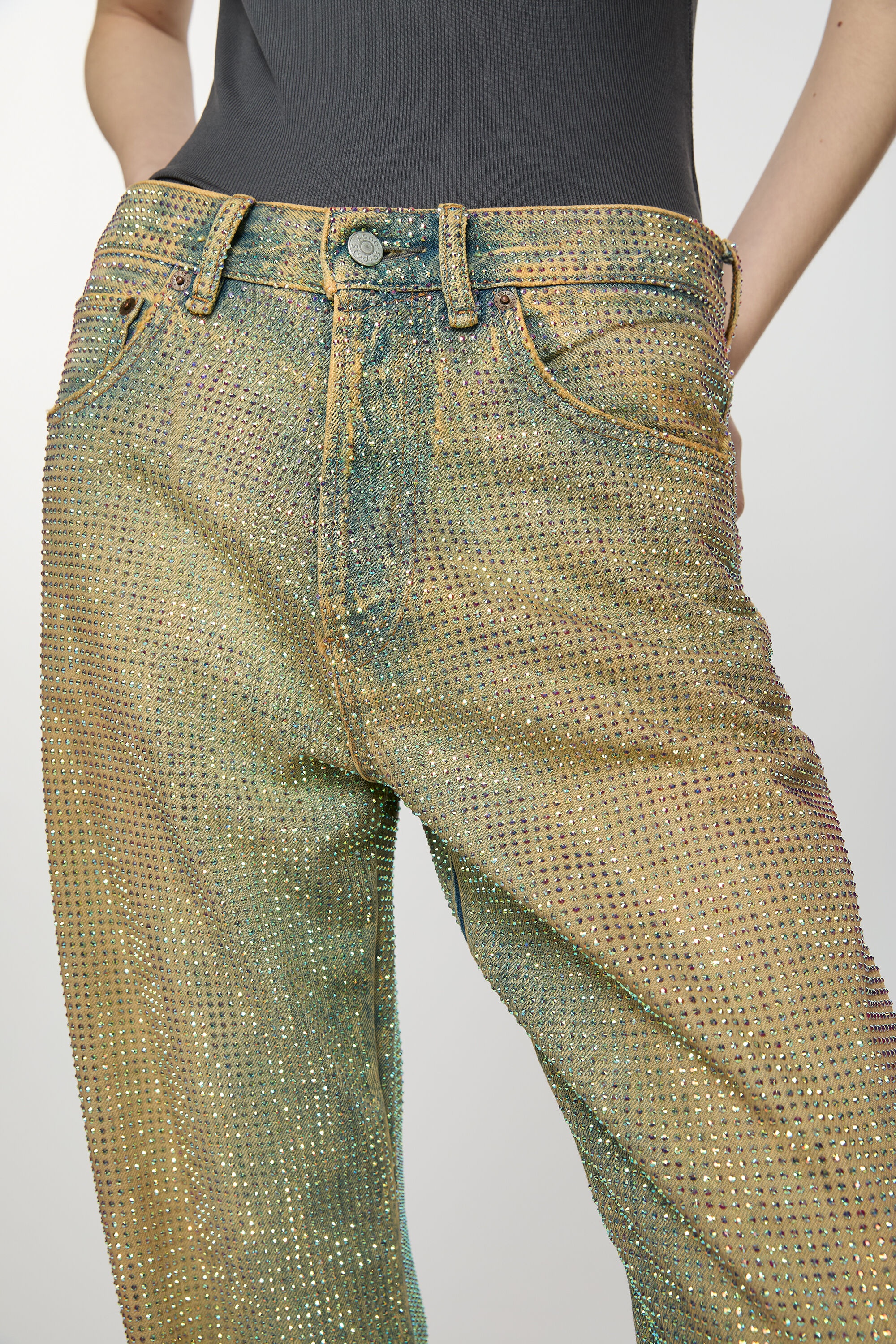 Loose fit crystal studs jeans - 2021F - Mid Blue - 6
