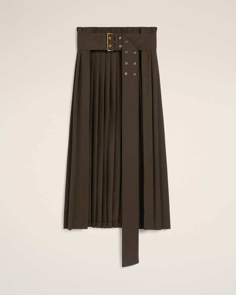 AMI Paris GREEN WOOL TWILL BELTED PLEATED SKIRT outlook