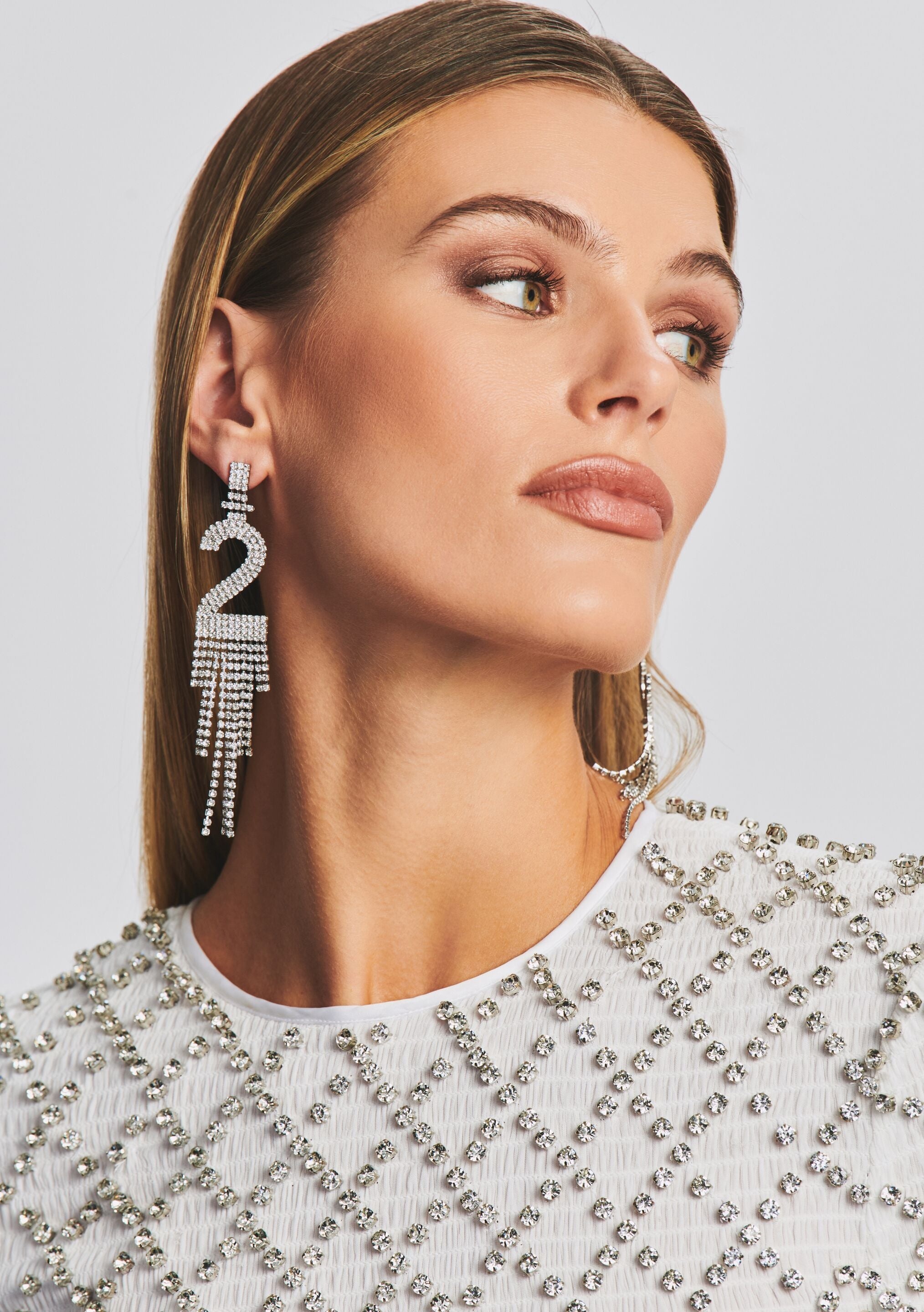 NUMBER RHINESTONE EARRING - 4
