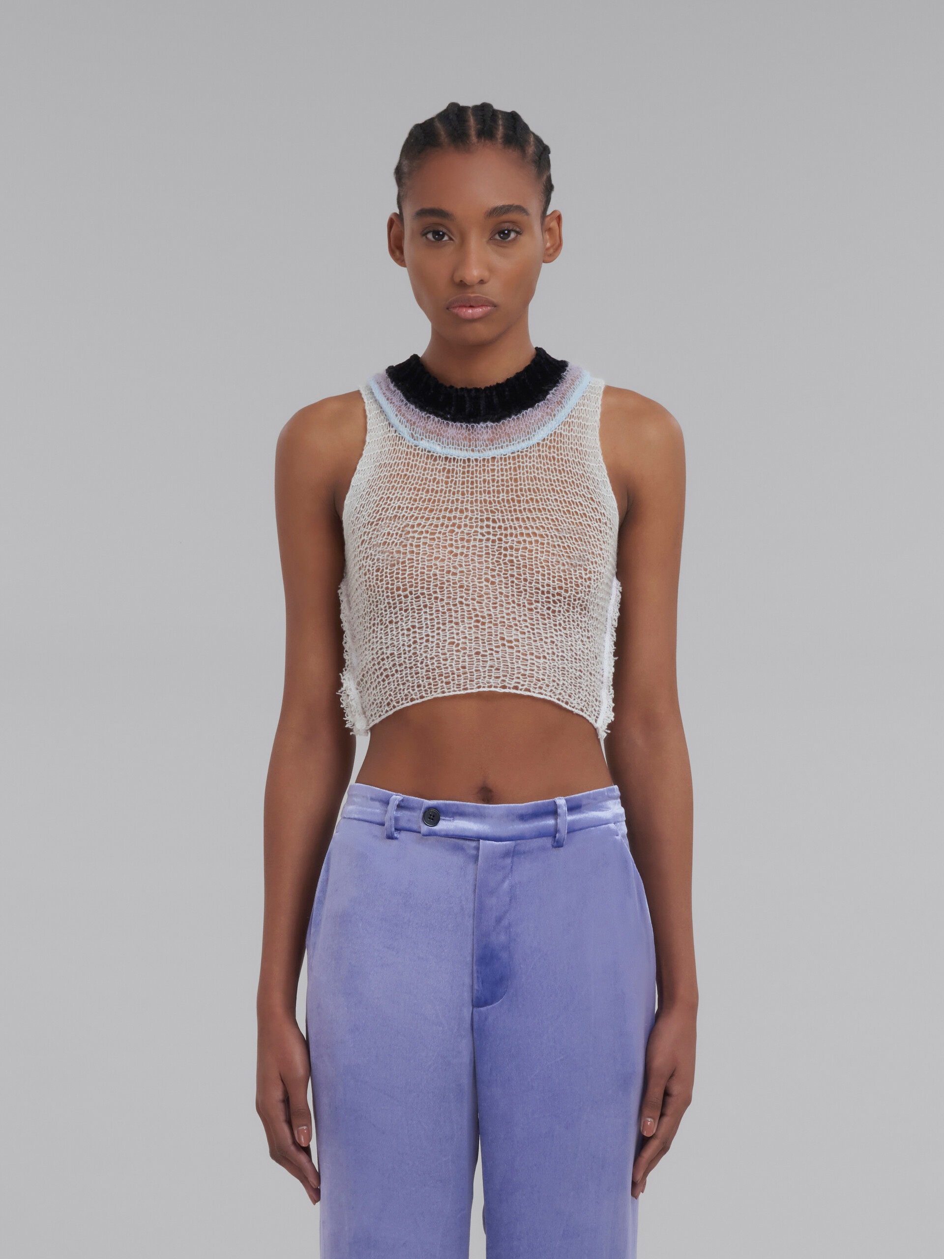 WHITE MESH WOOL AND CASHMERE TANK TOP WITH CUTOUT - 2