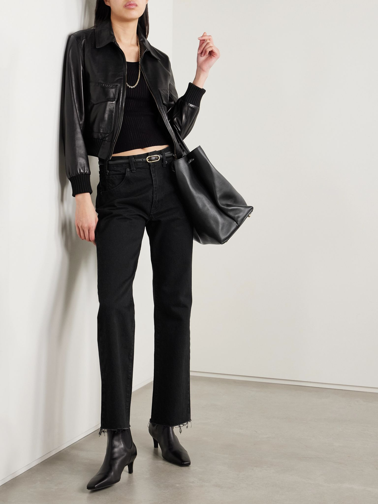 Calla frayed high-rise straight-leg jeans Black - 2