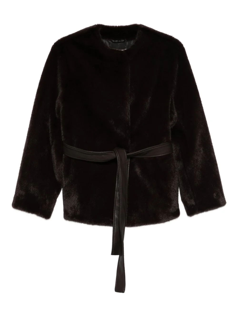 belted faux-fur jacket - 1