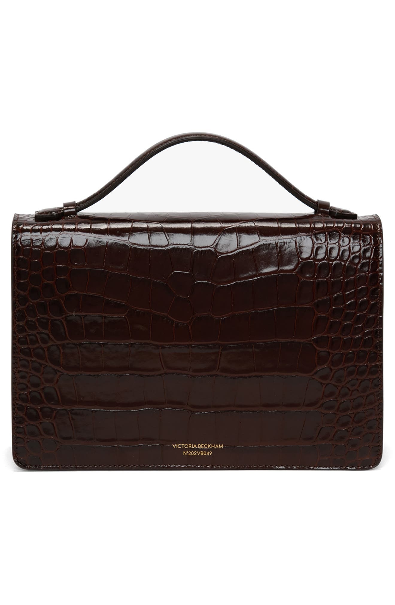 Victoria Beckham Dorian Croc Embossed Leather Shoulder Bag in Espresso 8946 at Nordstrom - 3