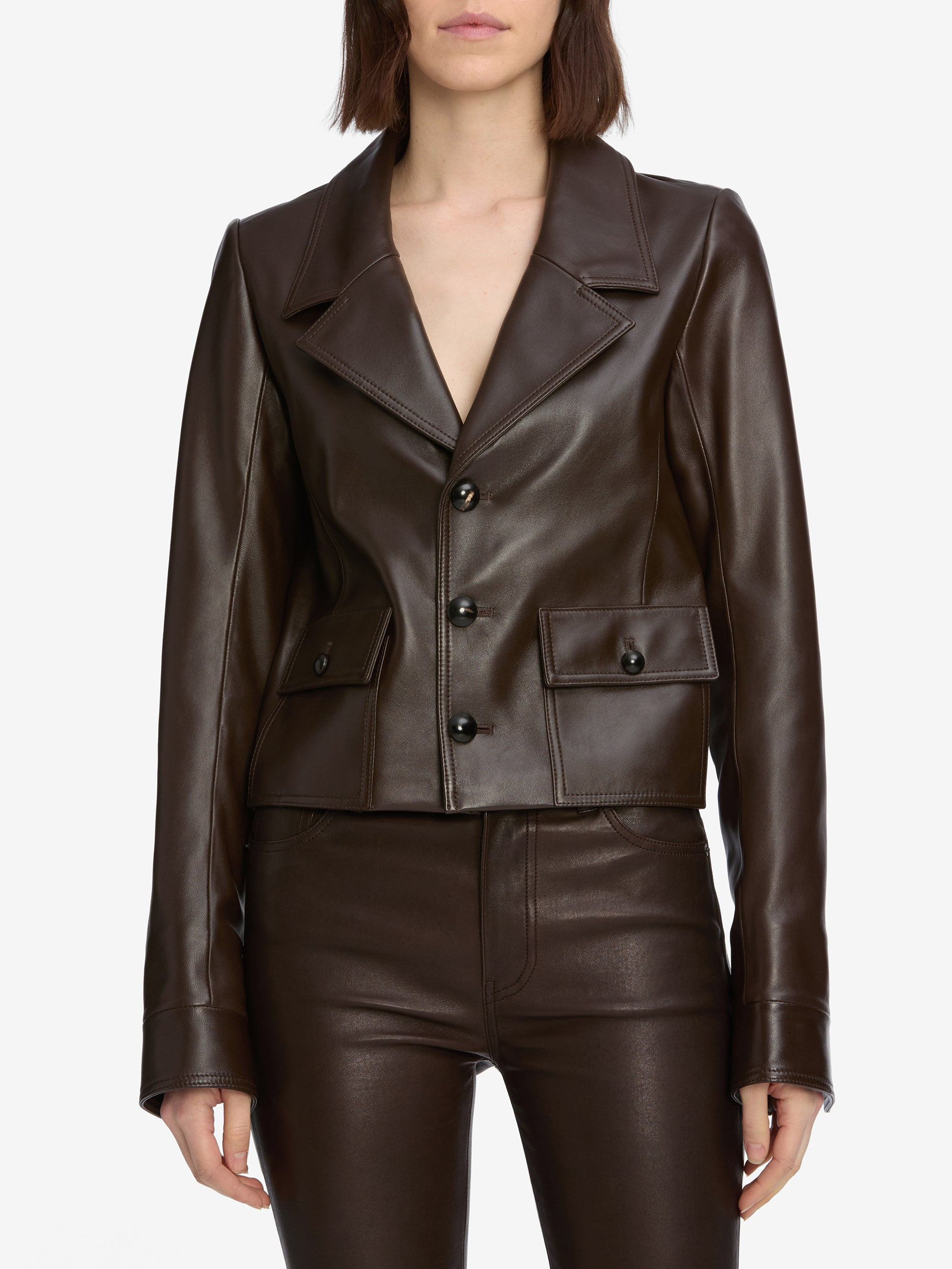 The Leather Cuffed Jacket in Dark Brown - 3