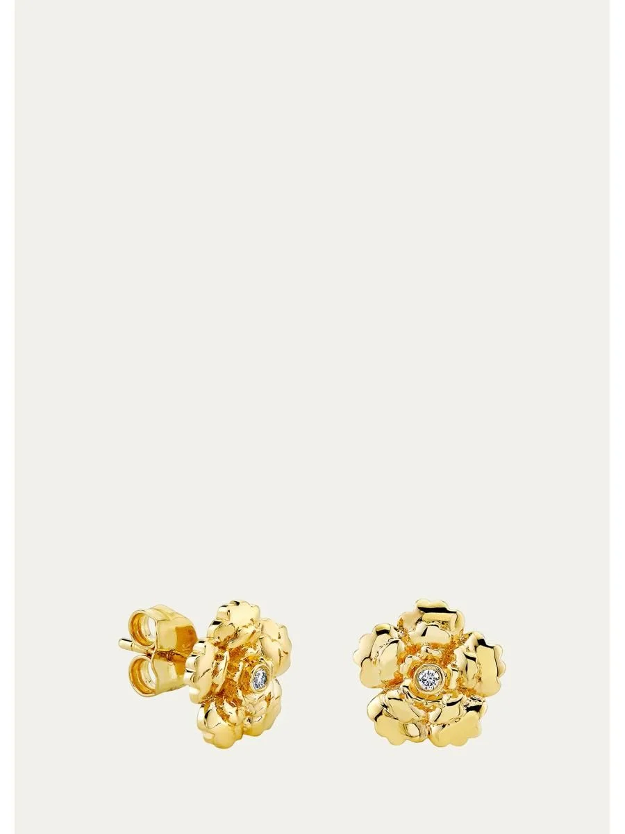 14K Yellow Gold & 0.01 TCW Diamond Flower Stud Earrings - 1