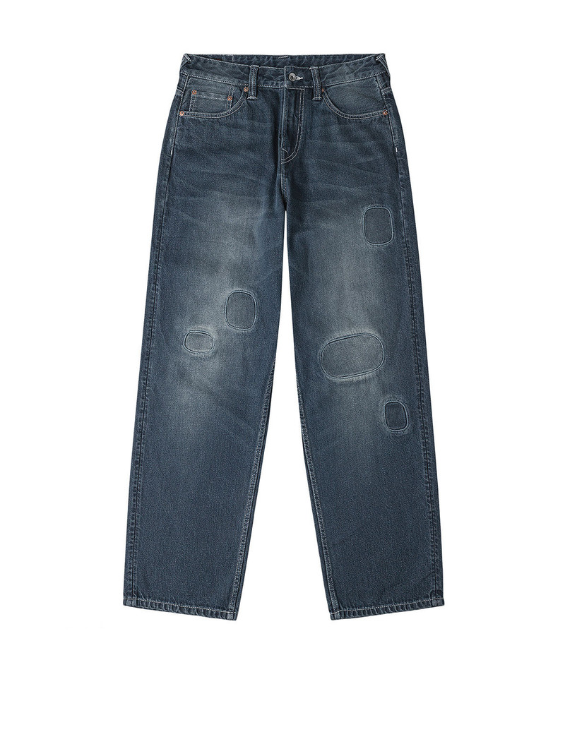 EVISU Distressed Seagull Print with Irregular Patches Loose Fit Denim Jeans outlook