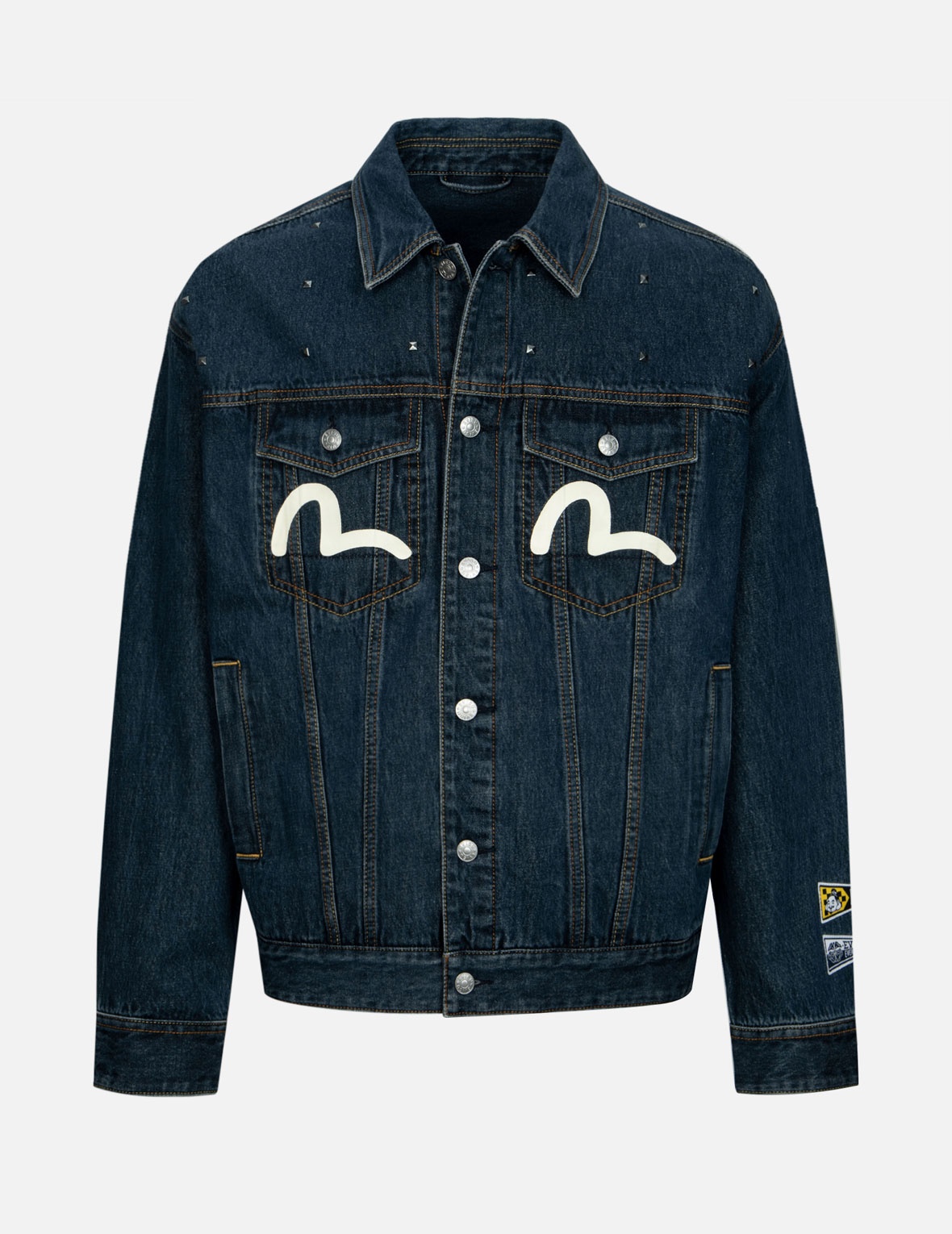 DIAMOND DARUMA AND SEAGULL PRINT LOOSE FIT DENIM JACKET - 1