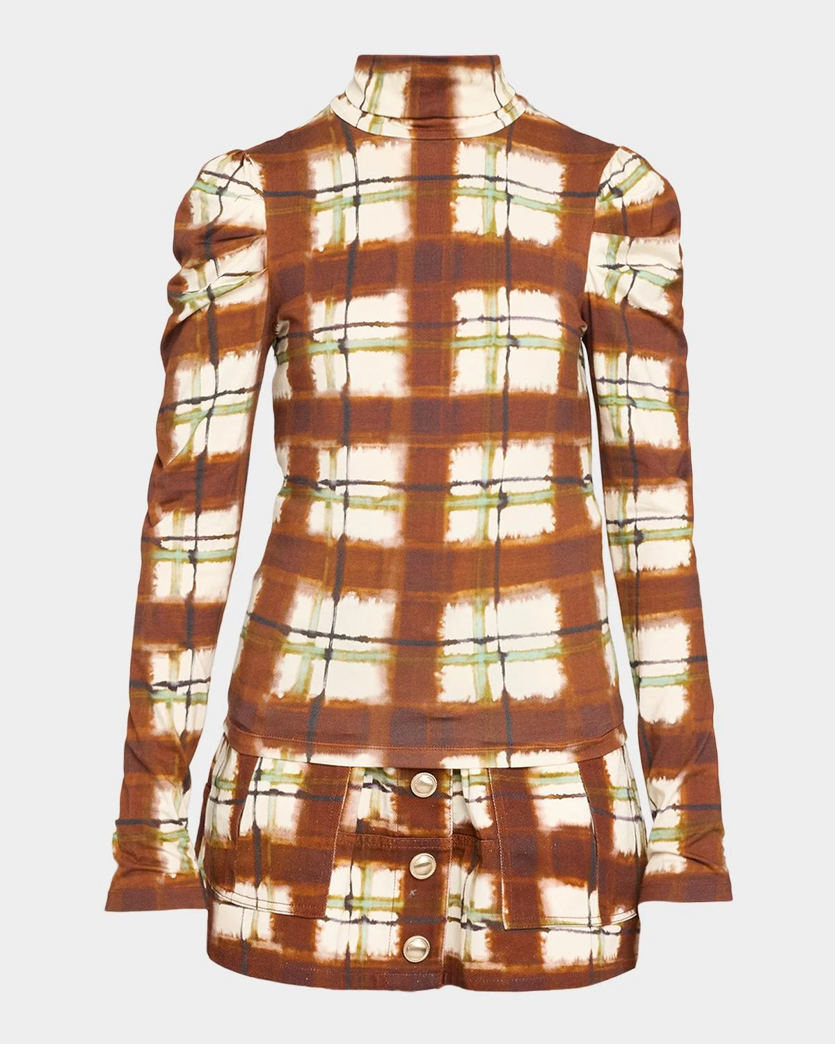 Chira Blurred Plaid Turtleneck Top - 1