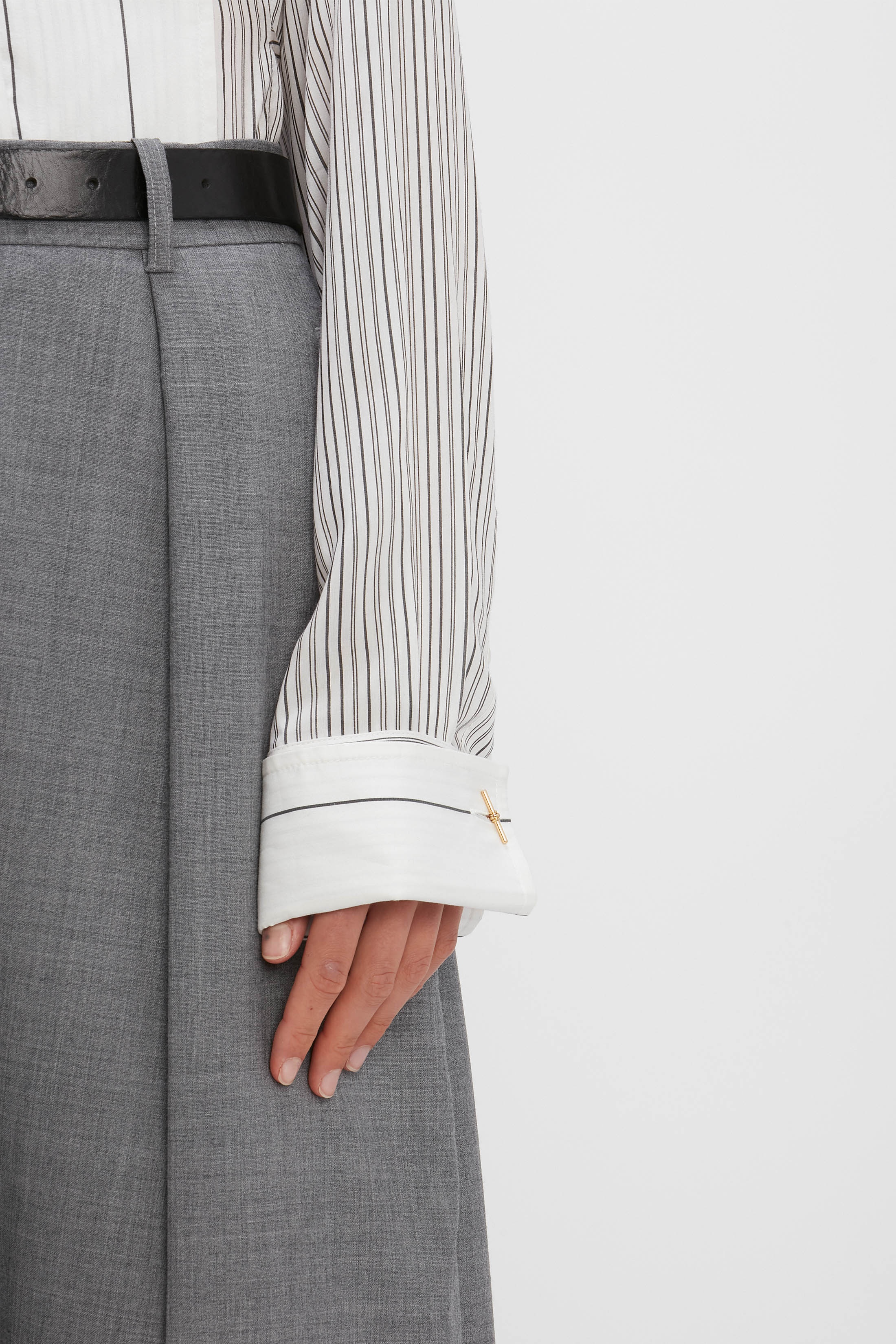 Plastron Shirt in White & Off Black Stripe - 7