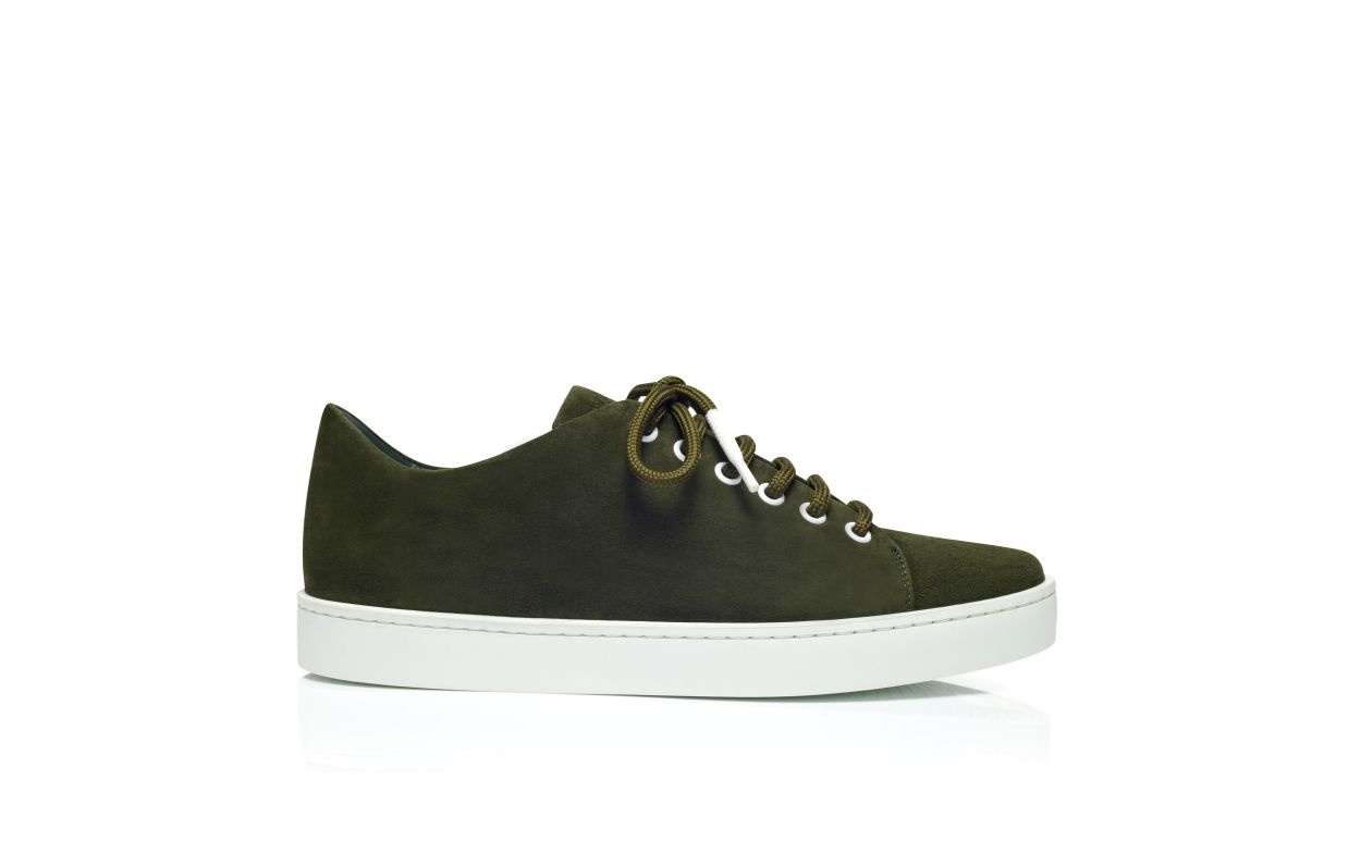 Dark Green Suede Low Cut Sneakers - 1