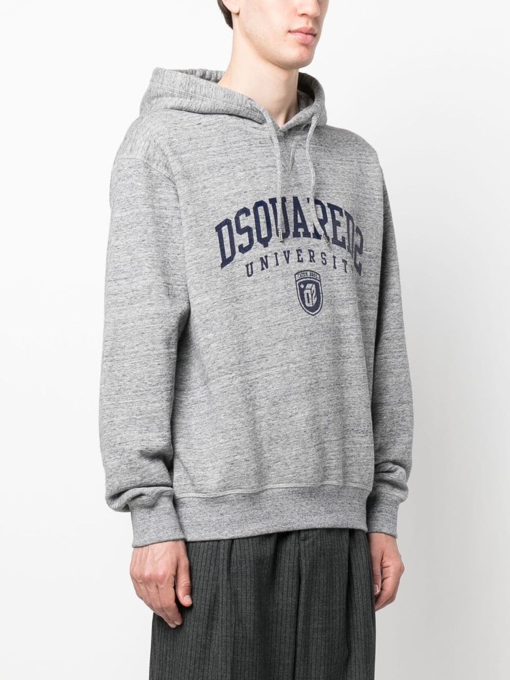 logo-print mélange-effect hoodie - 3