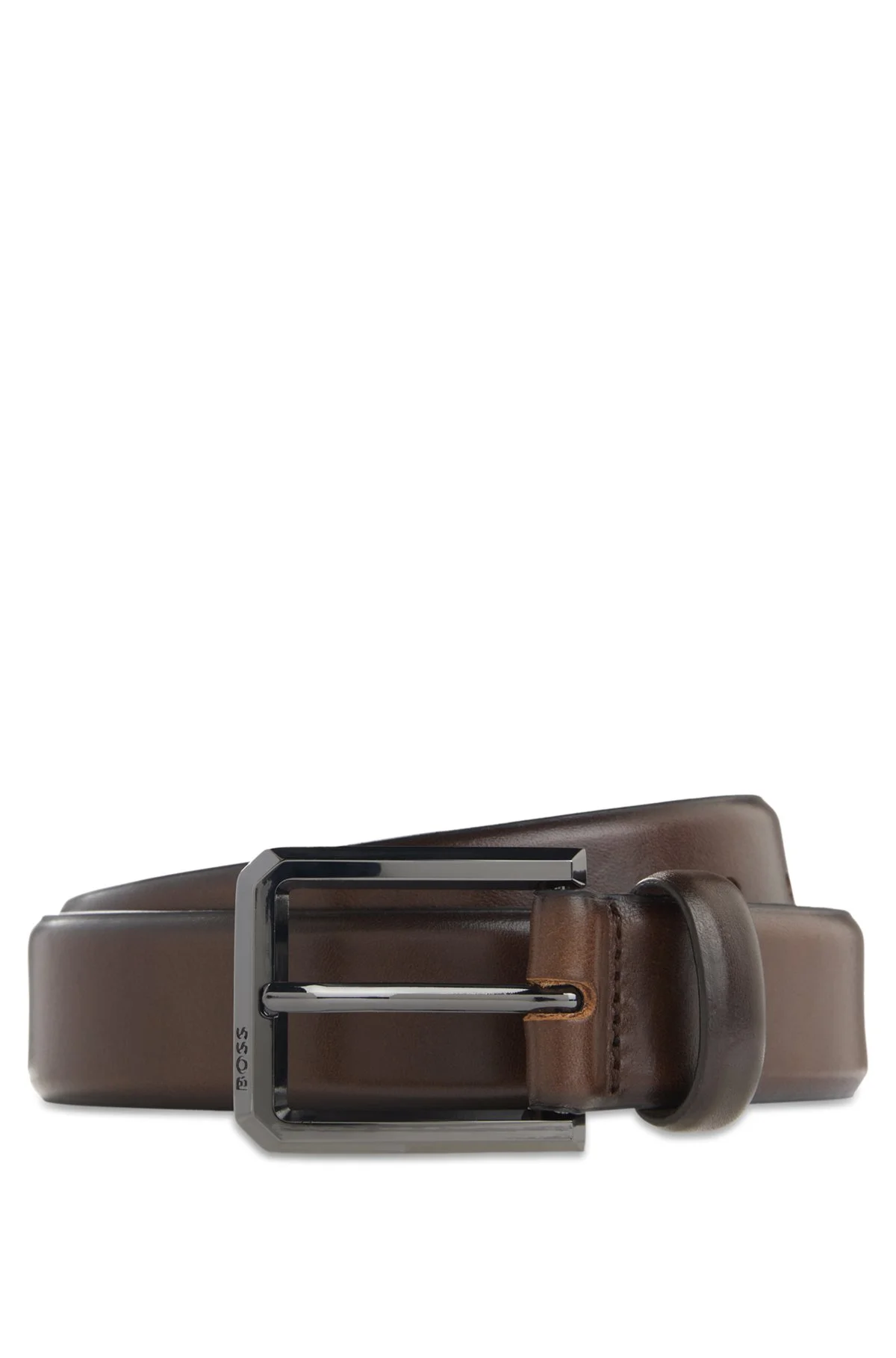 SMOOTH LEATHER BELT WITH ENGRAVED GUNMETAL BUCKLE - 1