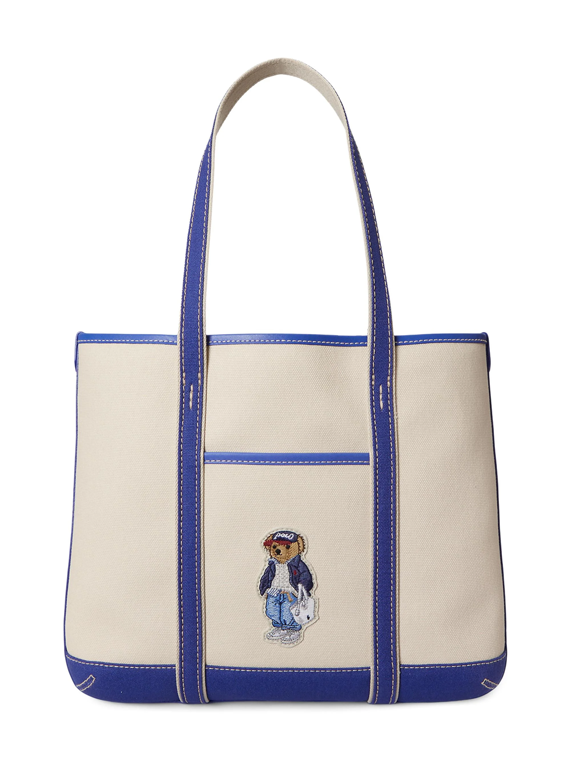 Women's Small Spring Bear Shopper Tote Bag - Ecru And Indigo Sky - 1