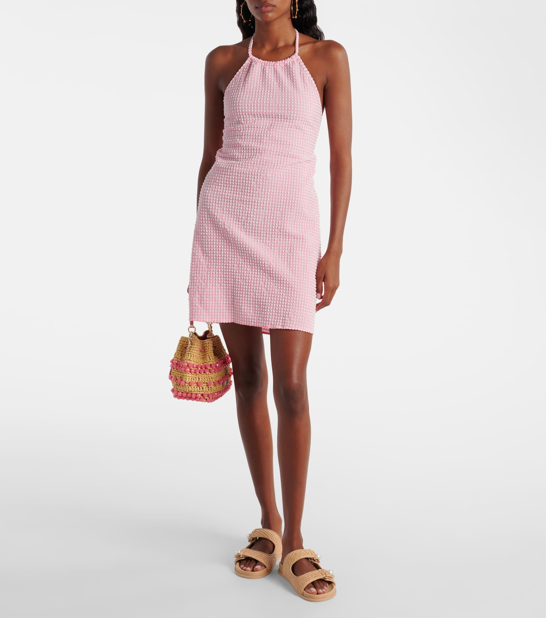 Gingham halterneck seersucker minidress - 2