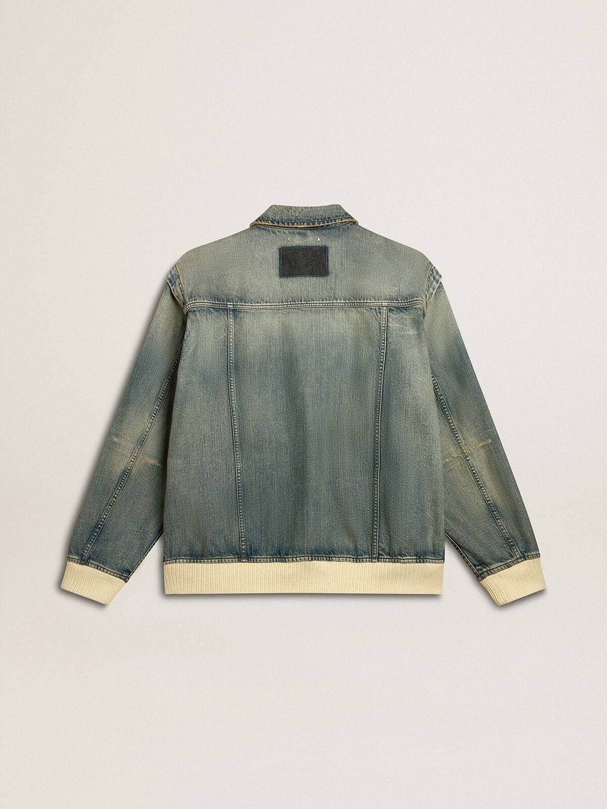 Men's washed denim jacket with wool blend ribbing - 7