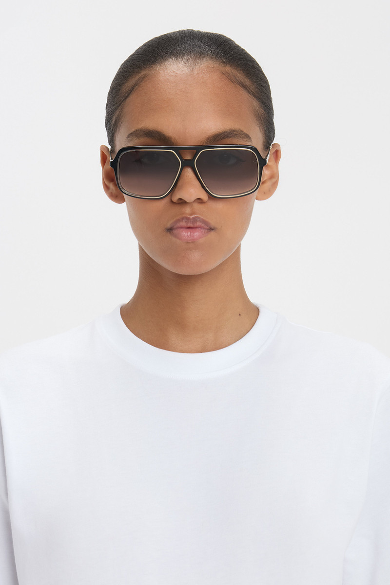 Victoria Beckham Double Bridge Aviator Sunglasses In Black outlook