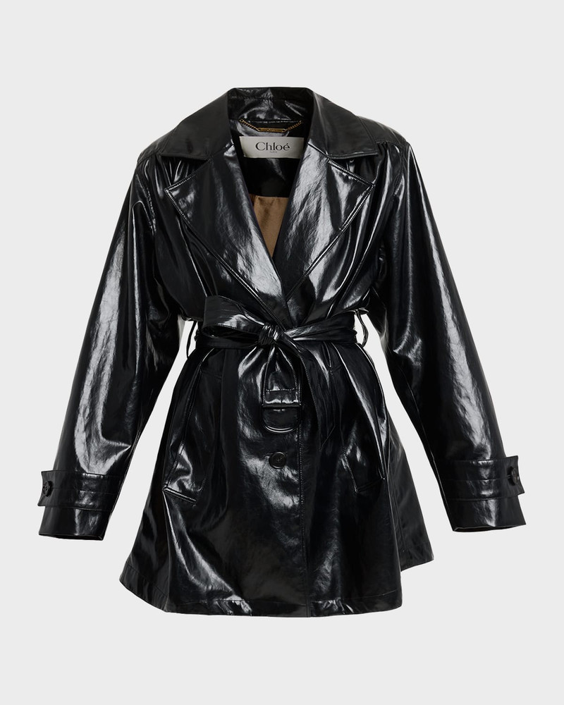 Shiny Belted Short Trench Coat 1