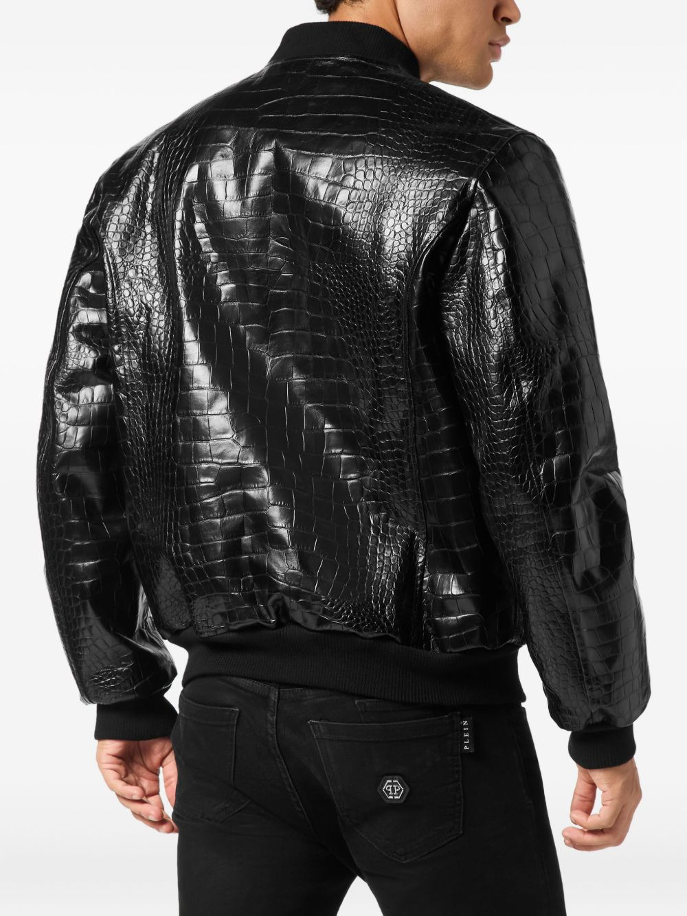 crocodile-effect leather bomber jacket - 4