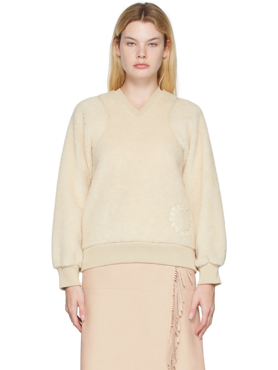 Beige V-Neck Sweater - 1
