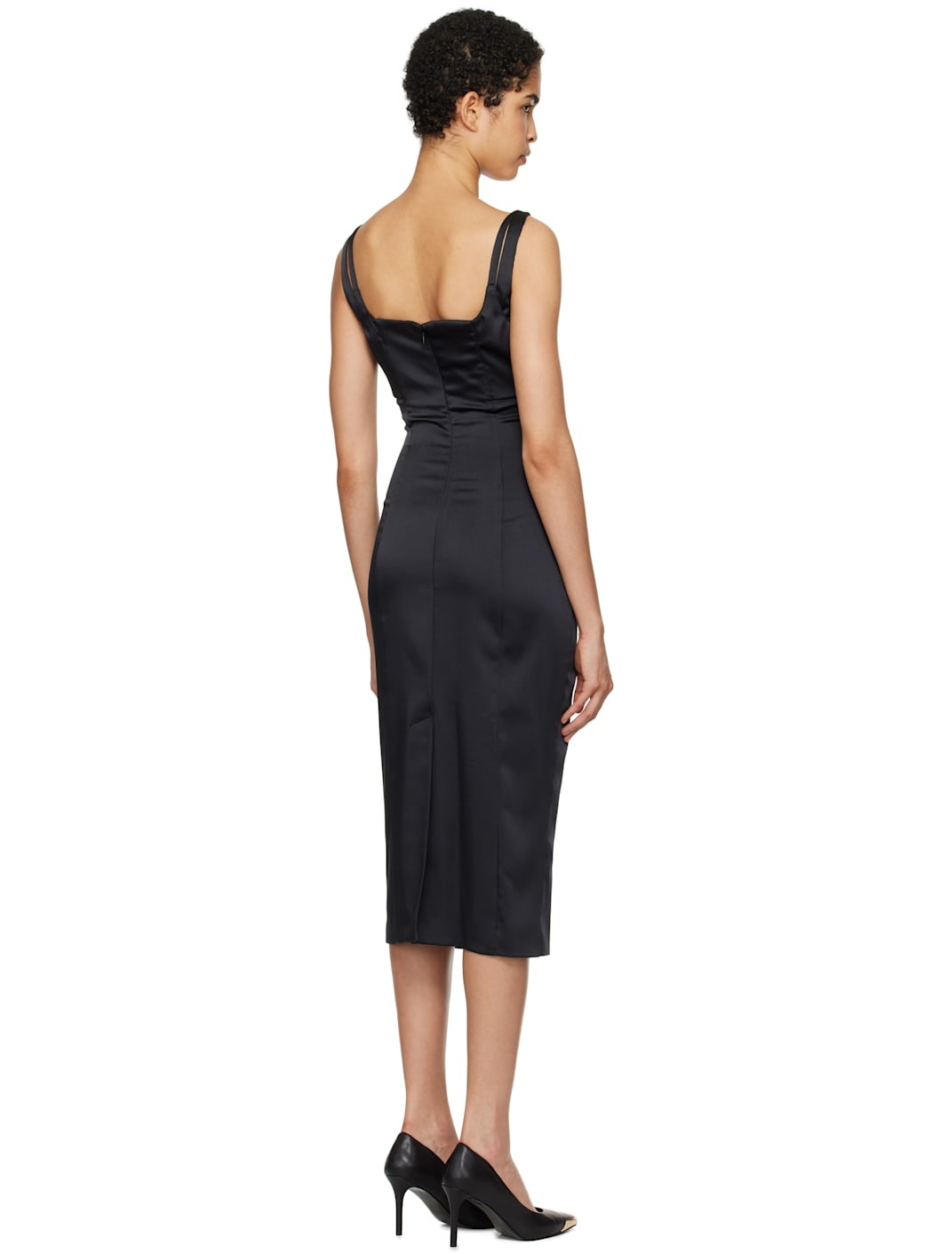 Black Satin Midi Dress - 3