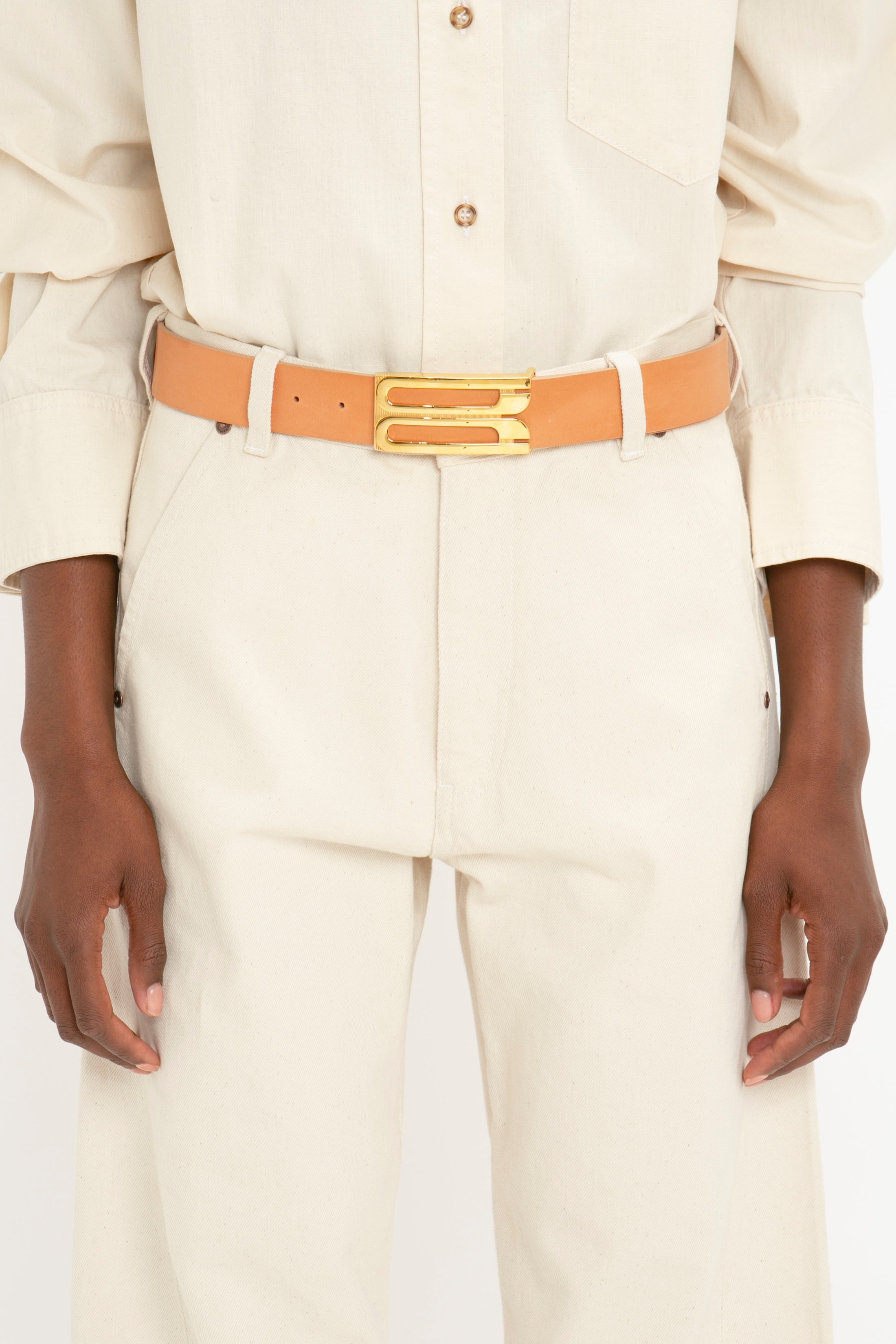 Exclusive Jumbo Frame Belt In Nude Leather - 4