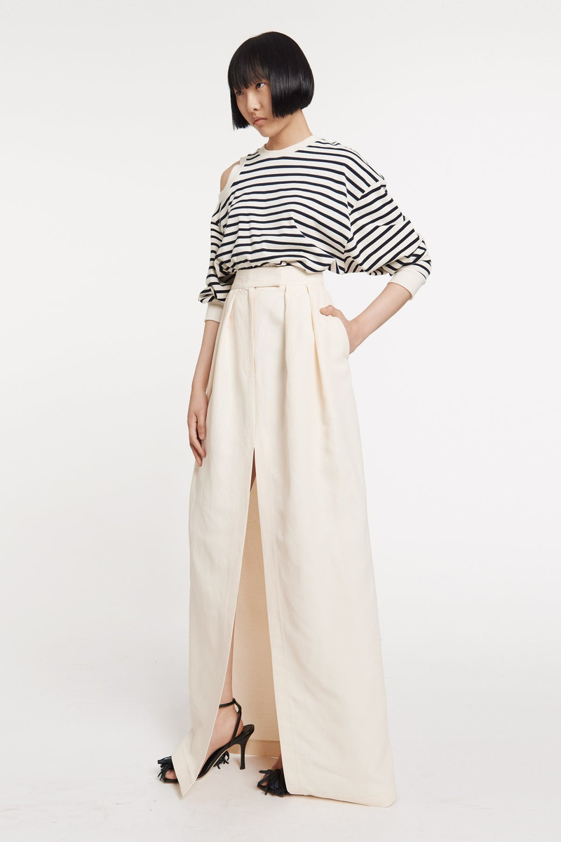 A.W.A.K.E. MODE STRIPED LONGSLEEVE TOP WITH SHOULDER CUTOUT NAVY WHITE outlook