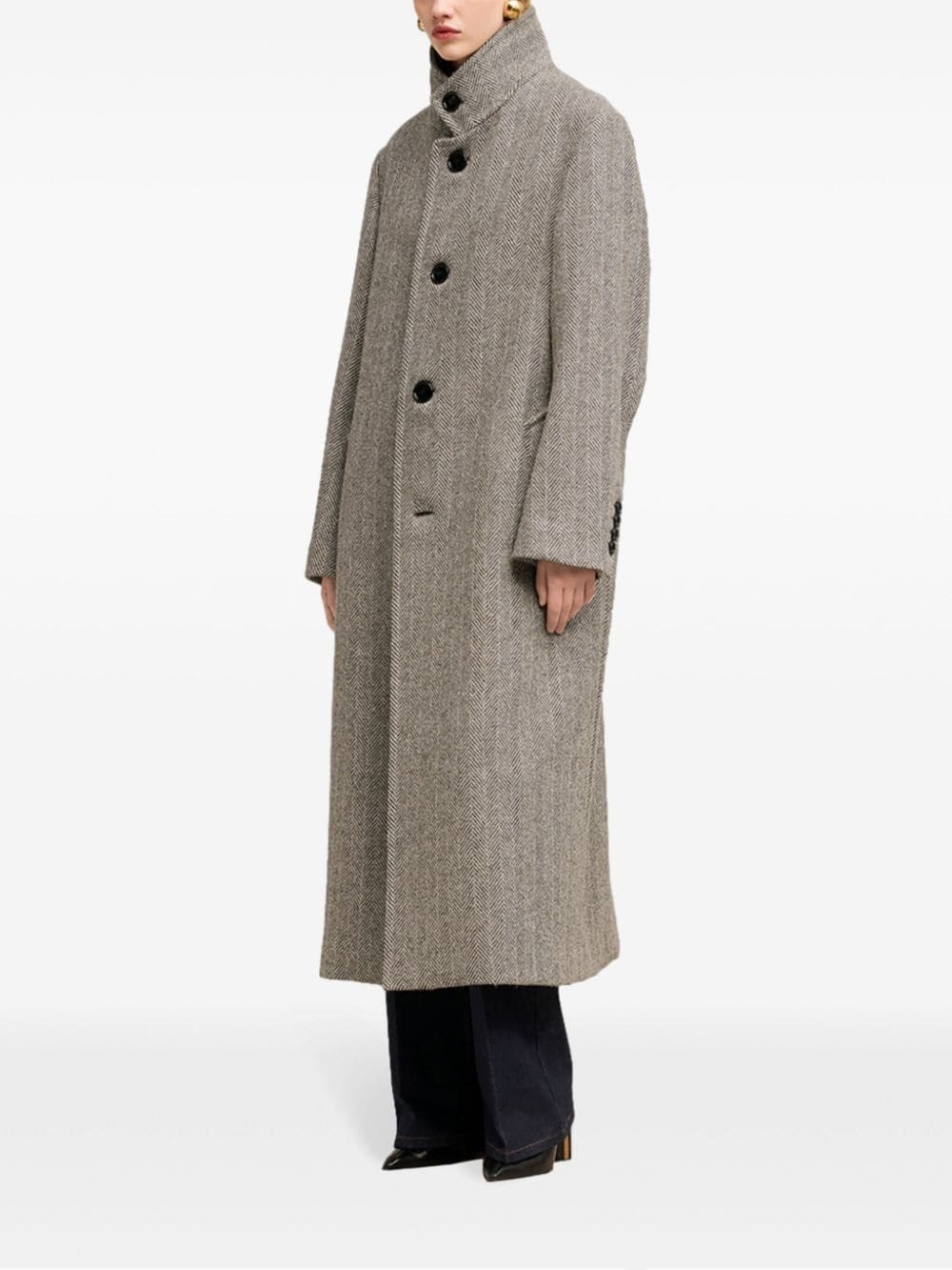 high-neck wool coat - 3