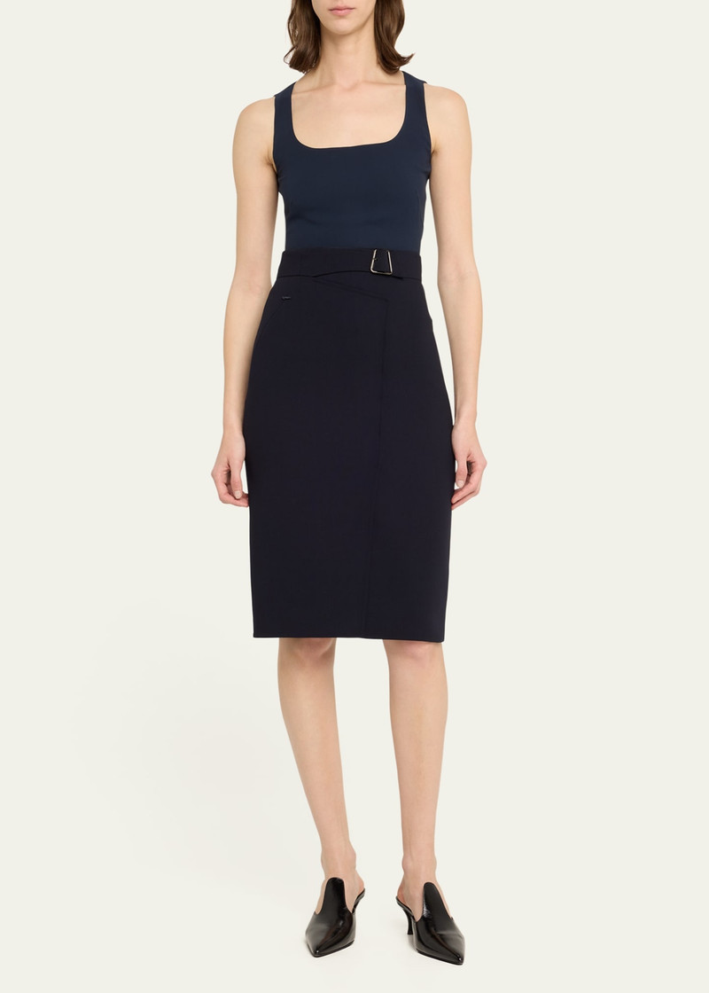 AKRIS Trapezoid Buckle Wrapped Wool Pencil Skirt outlook