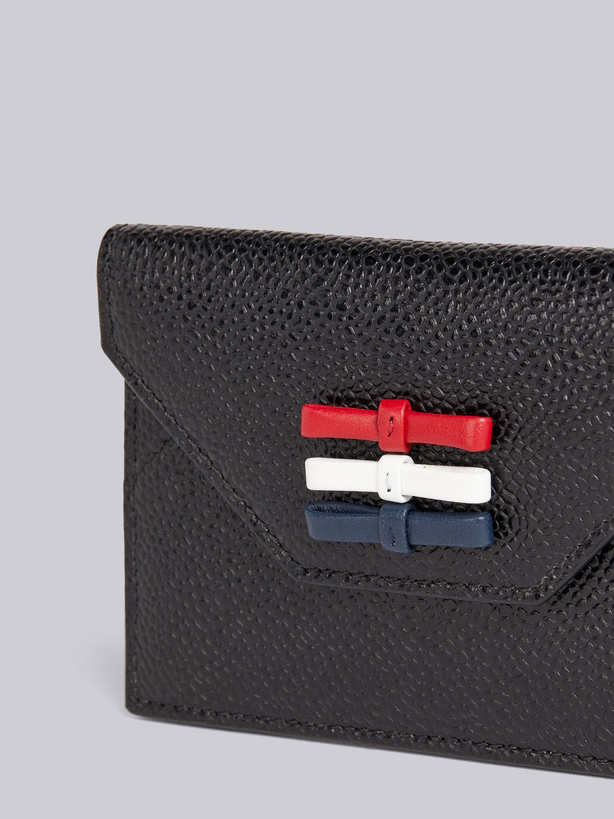 Black Pebble Grain Leather Bow Detail Envelope Card Holder - 2