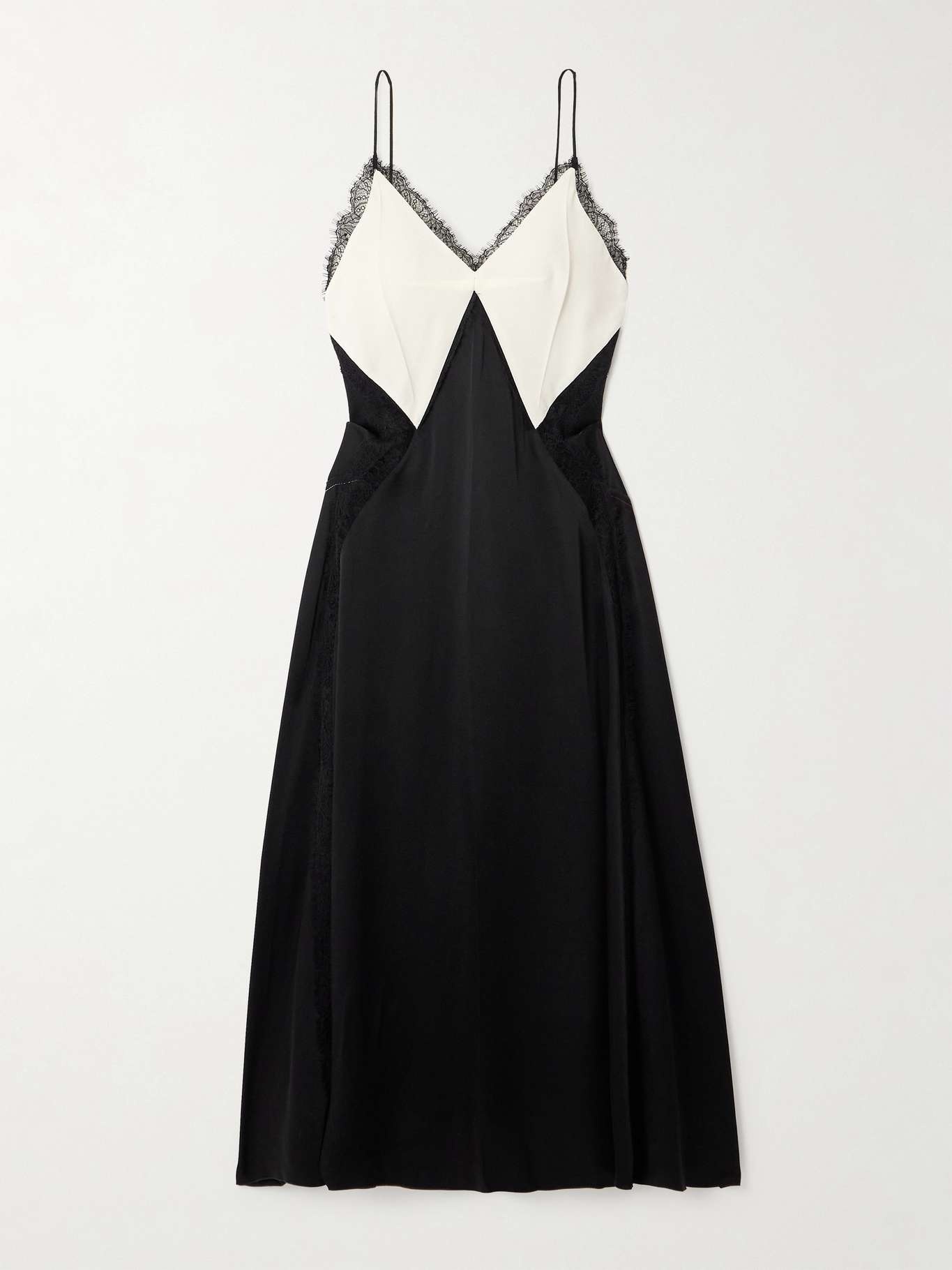 Open-back lace-trimmed paneled satin-crepe maxi dress - 1