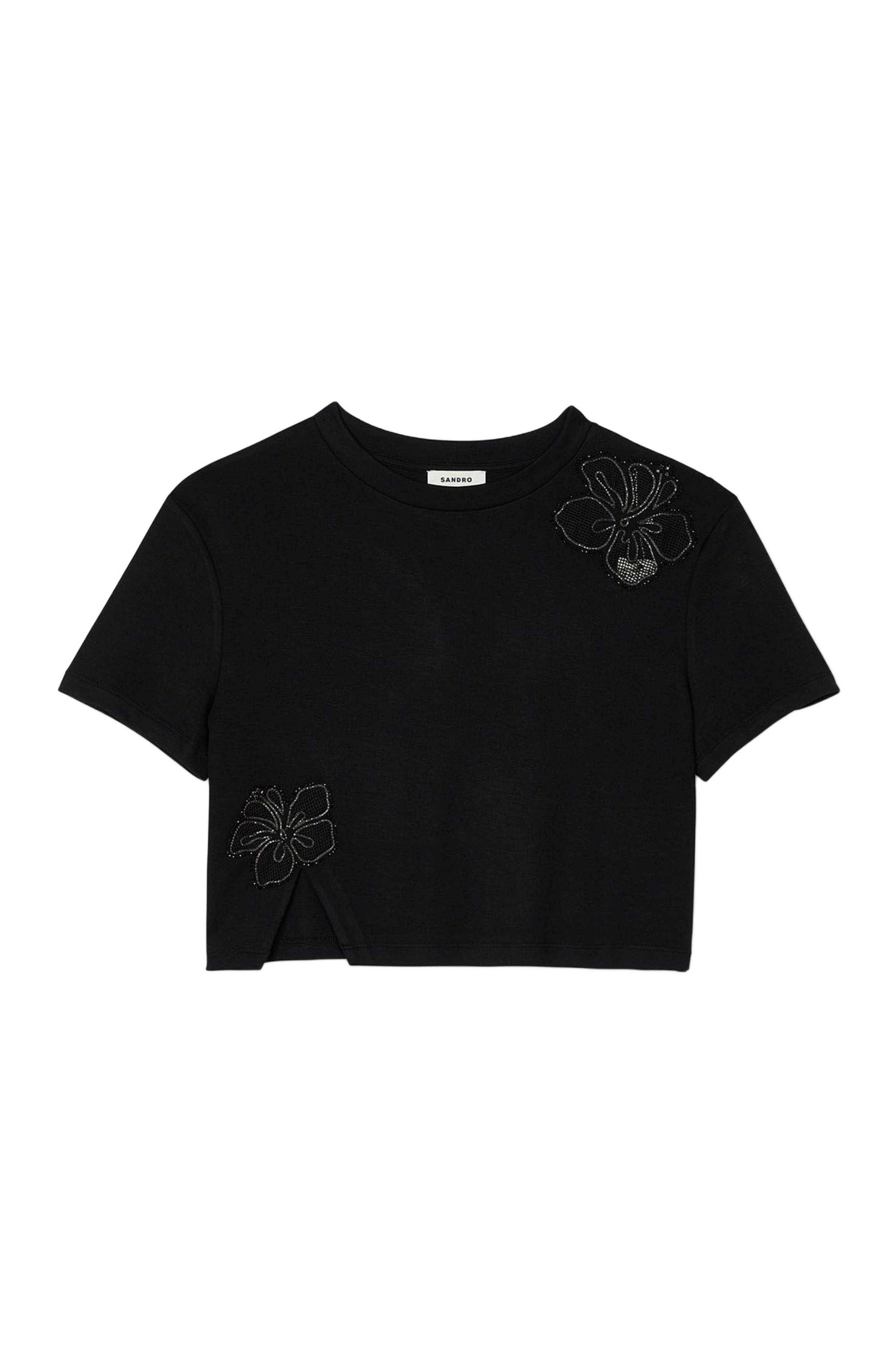 SANDRO Floral embroidery T-shirt in Black at Nordstrom - 5