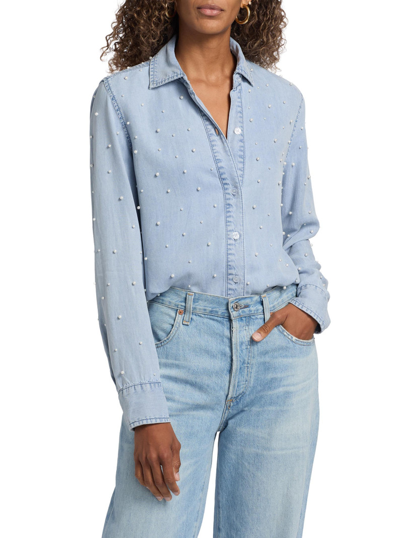 Women's Marcello Imitation Pearl-Embellished Shirt - Light Blue Pearl 3