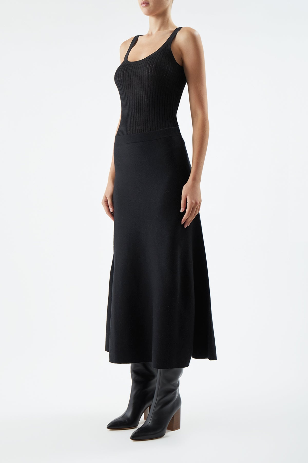 Nevin Pointelle Tank in Black Silk Cashmere - 4