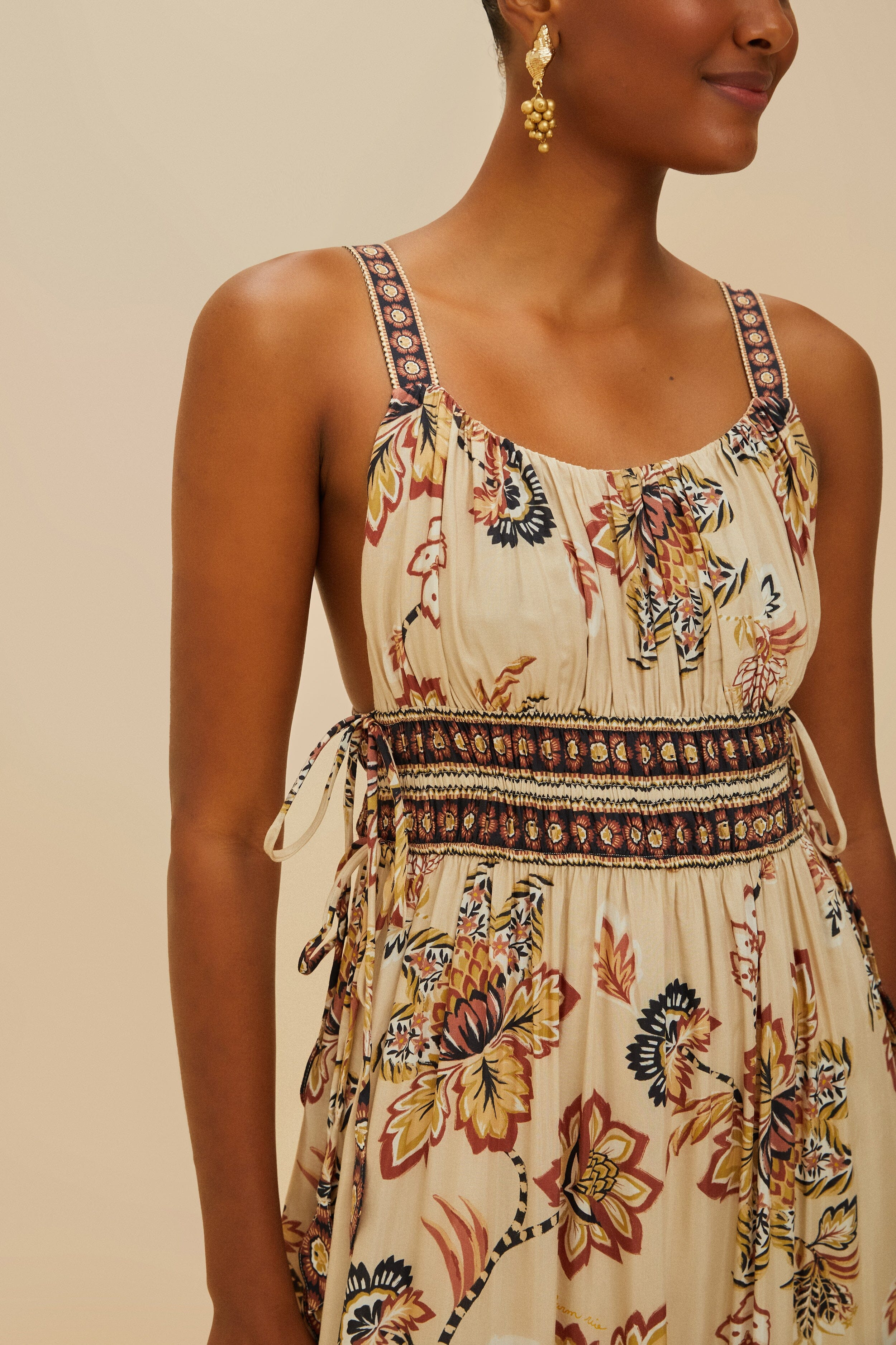 Sand Aura Floral Sleeveless Midi Dress - 4