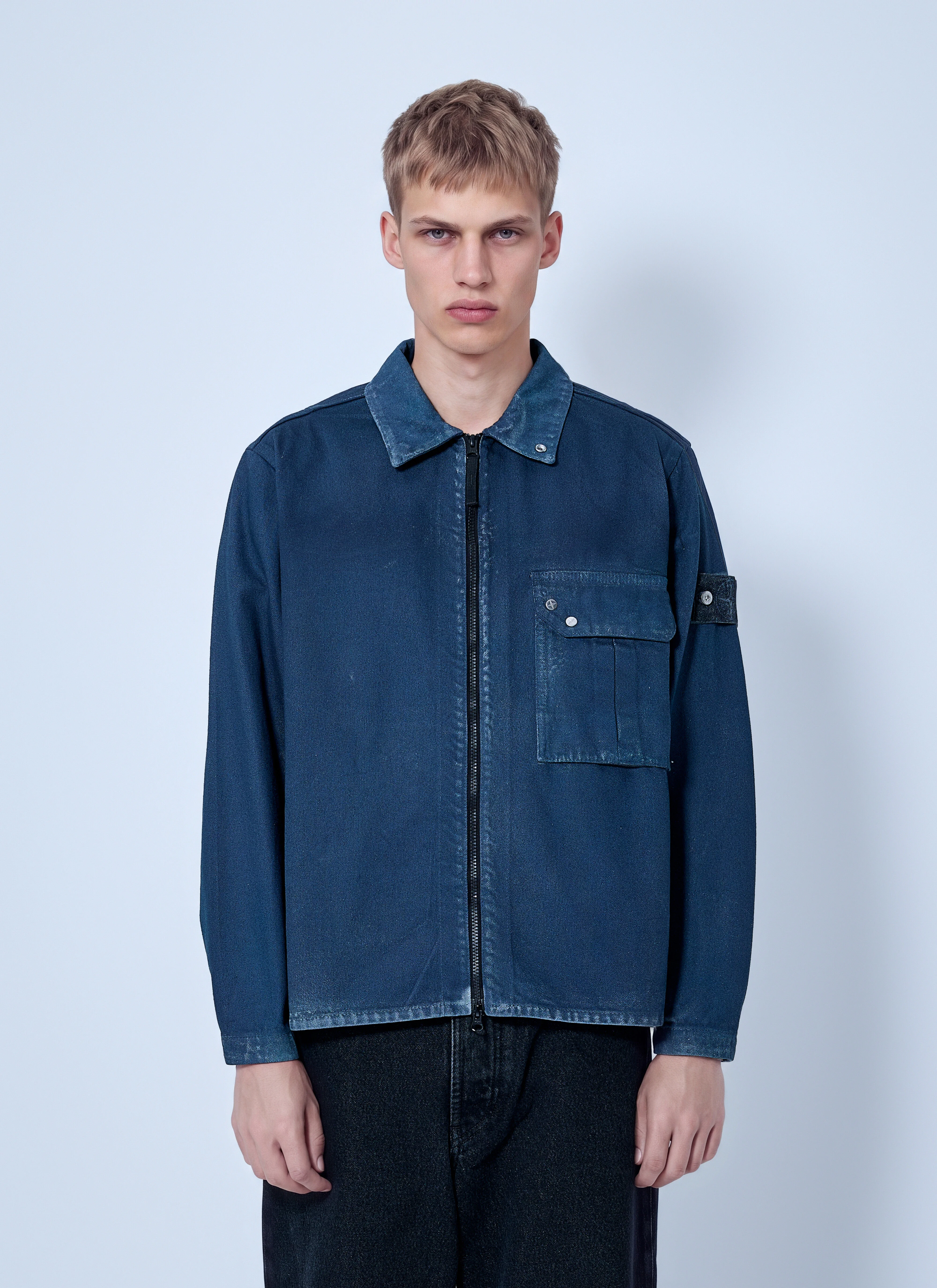 Zip-Front Overshirt with Patch Pocket - 1