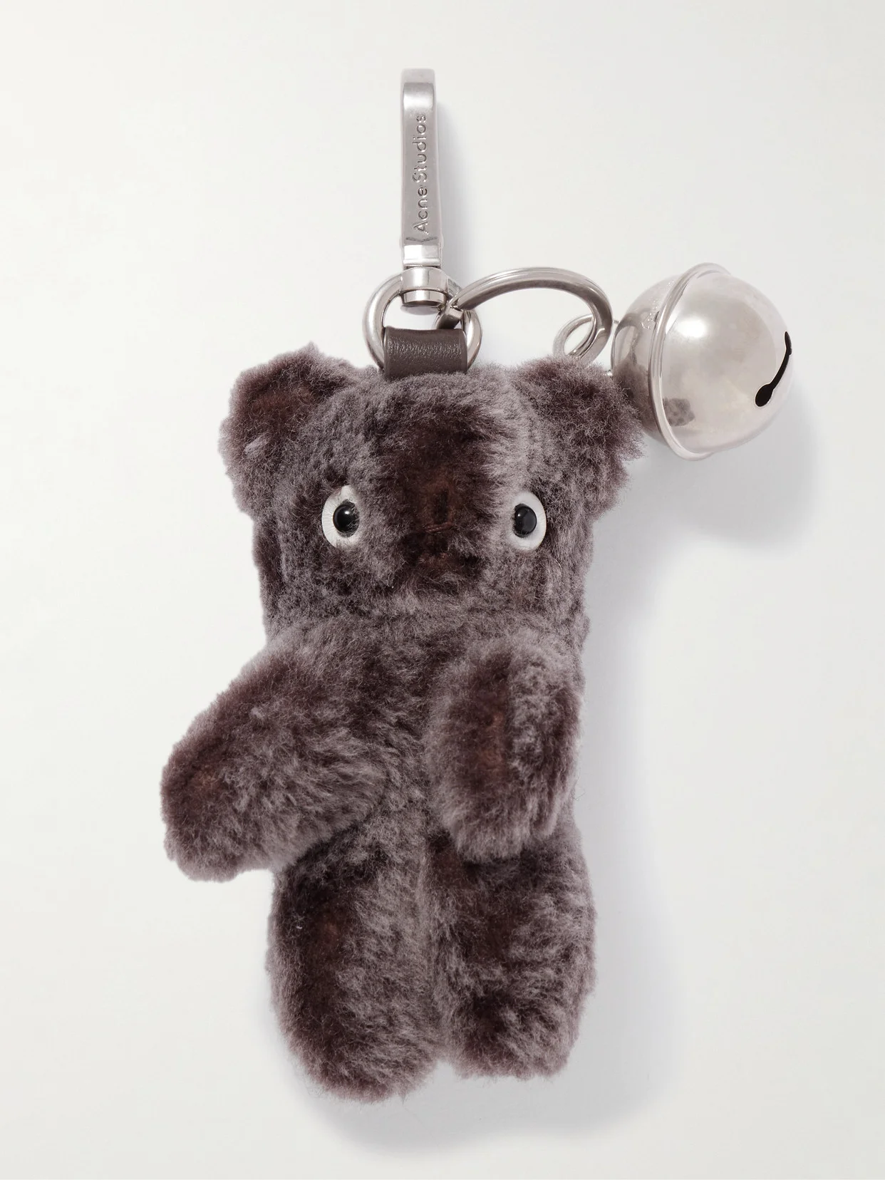 Silver-tone Leather-trimmed Shearling Keychain - 1