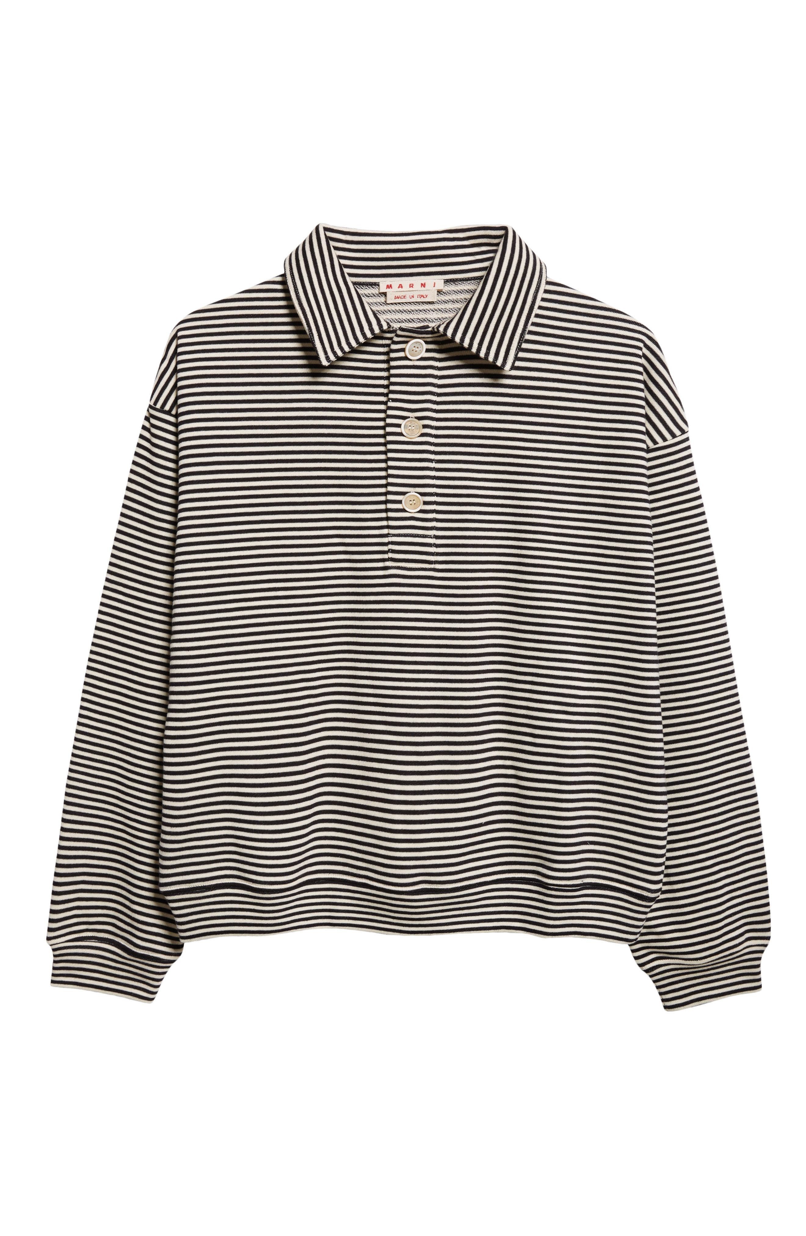 Marni Boxy Fit Stripe Cotton Polo Sweatshirt in Black at Nordstrom - 5
