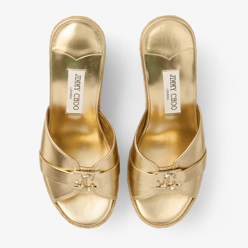 Leda Wedge 100 Gold Metallic Nappa Leather Mule Wedge 4