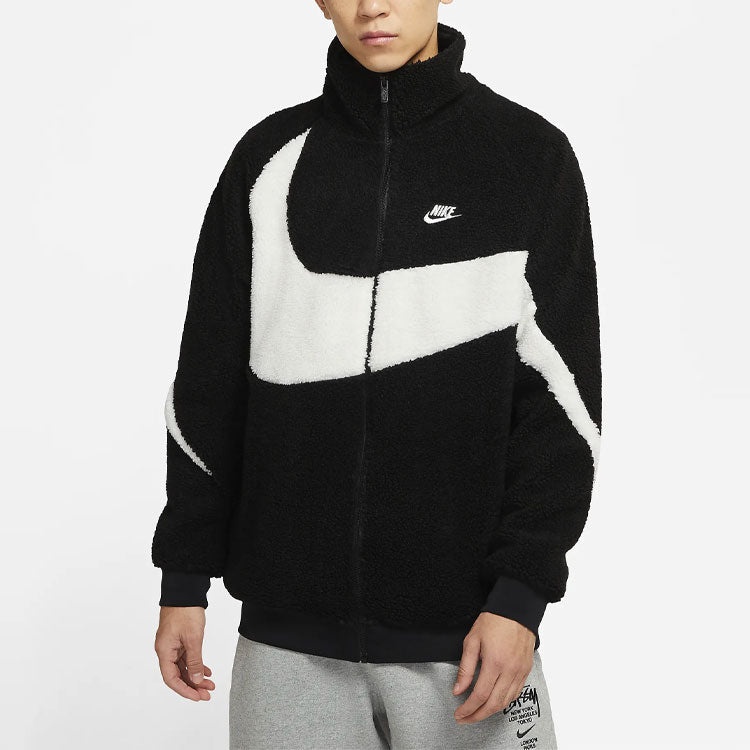 Nike Big Swoosh Large Logo lamb's wool Stay Warm Stand Collar Jacket Black White DH2474-011 - 4