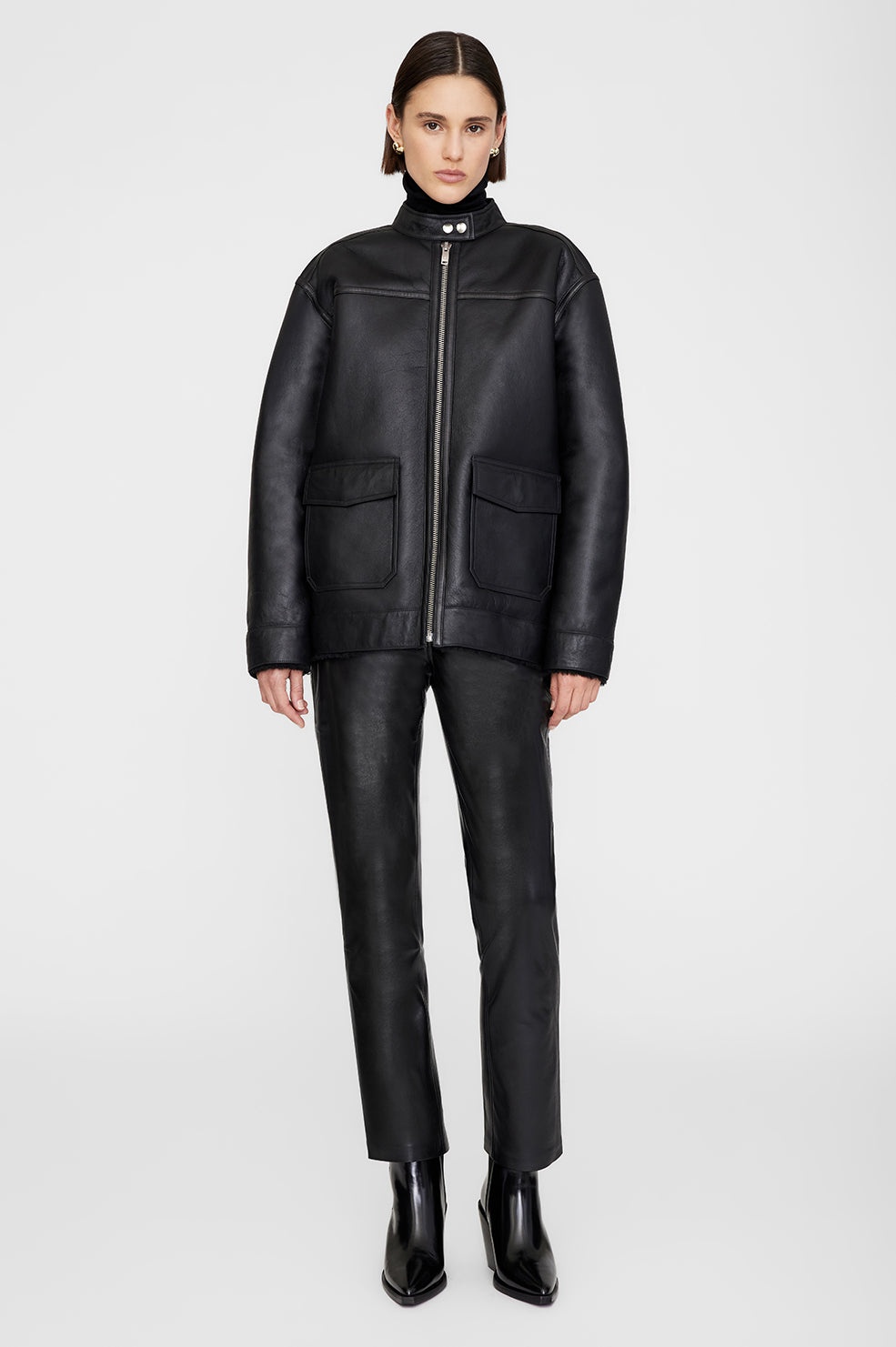 Henry Jacket - Black Leather With Shearling - 5