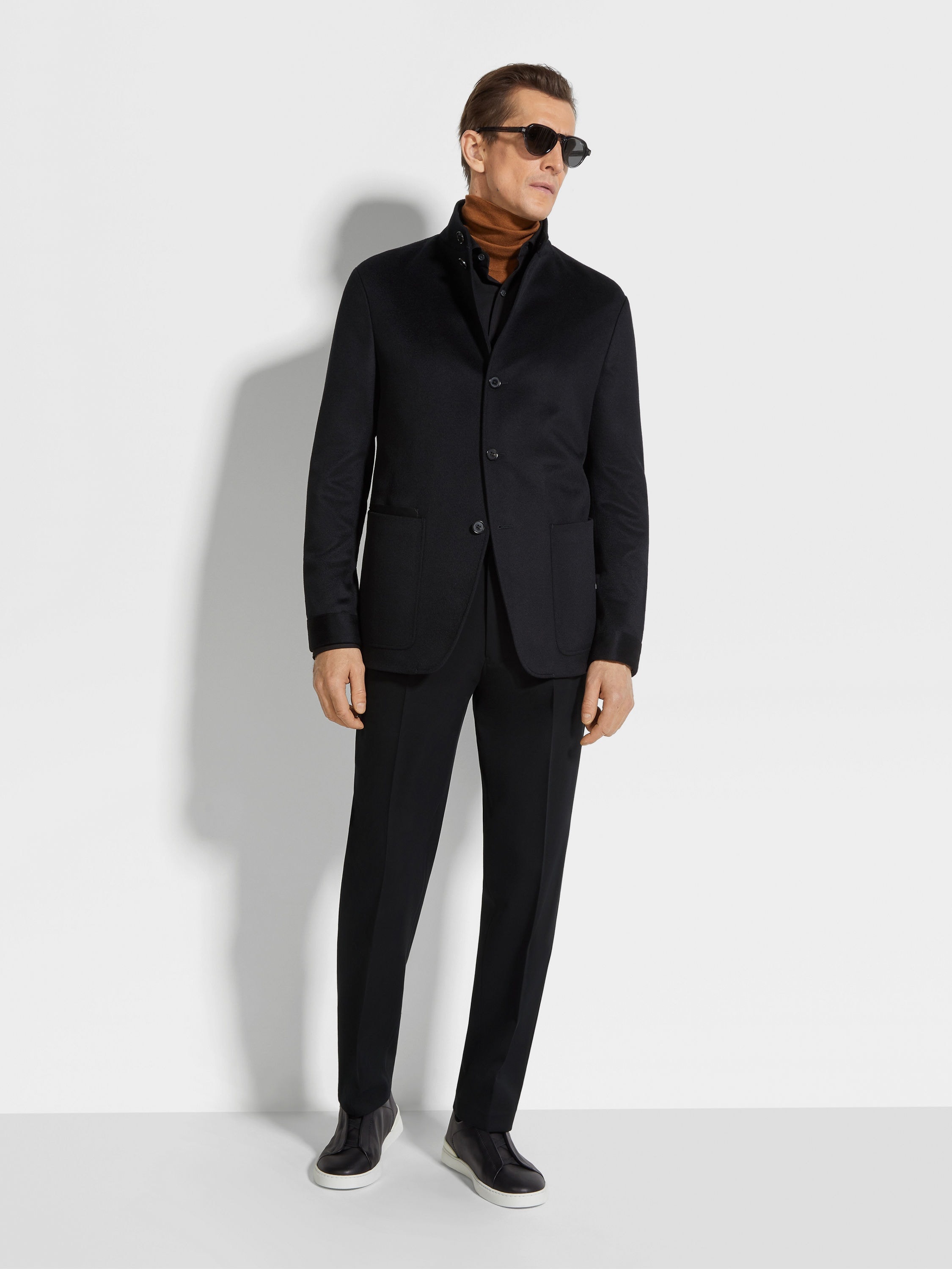 BLACK COTTON AND WOOL PANTS - 3