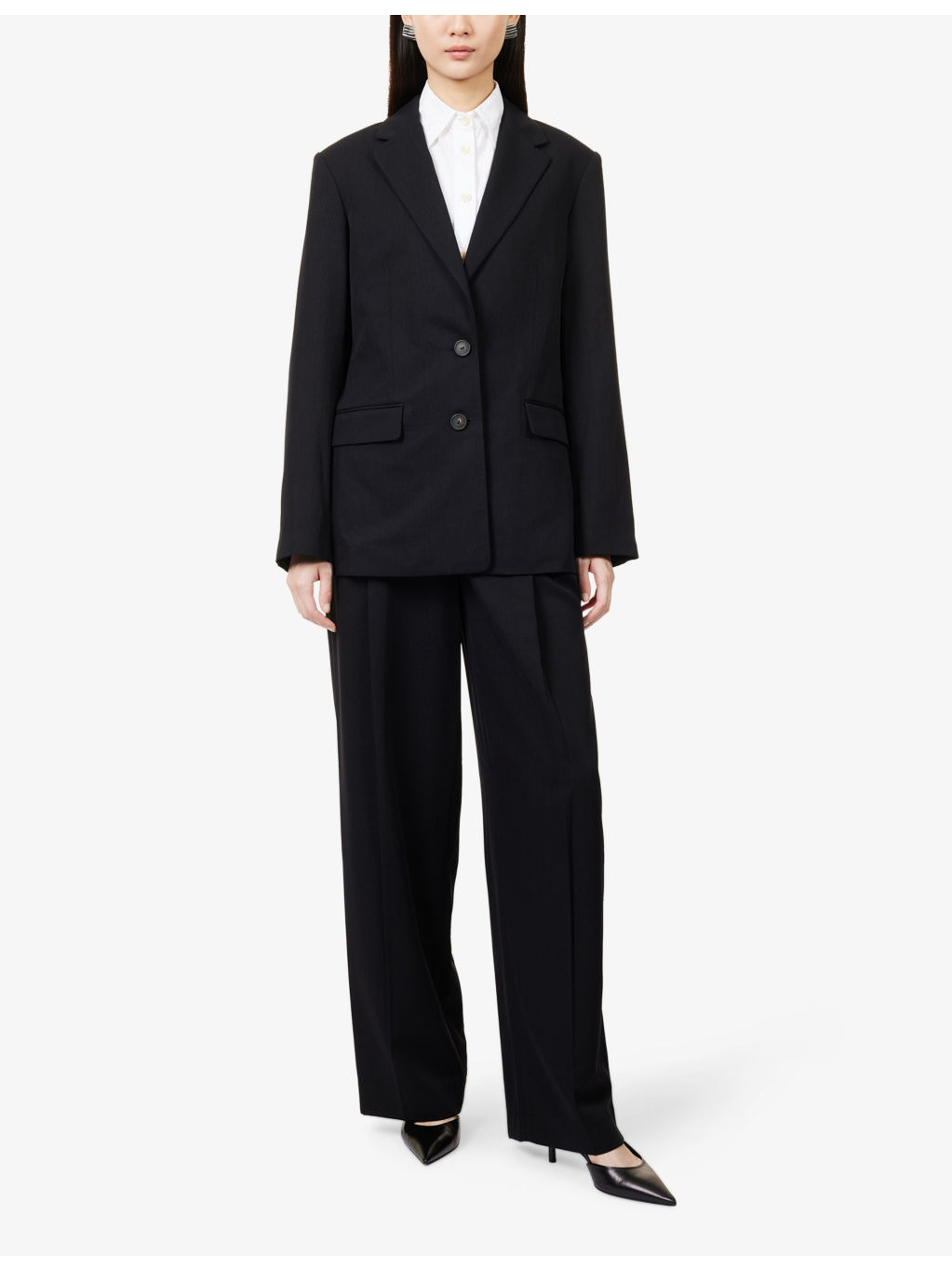 Oversized Notched-Collar Woven Blazer - 3
